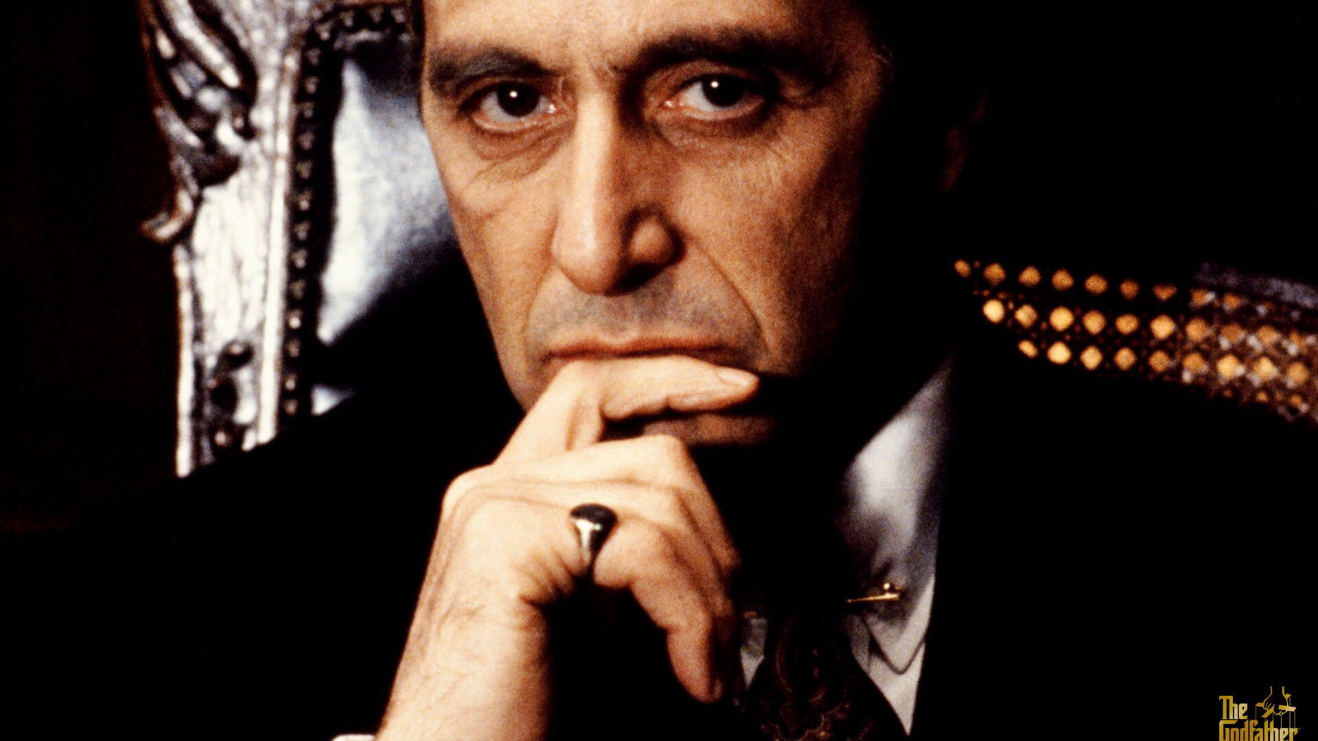 Michael Corleone Al Pacino, The Godfather logo, Signet ring hand — 1920×1080 HD wallpaper