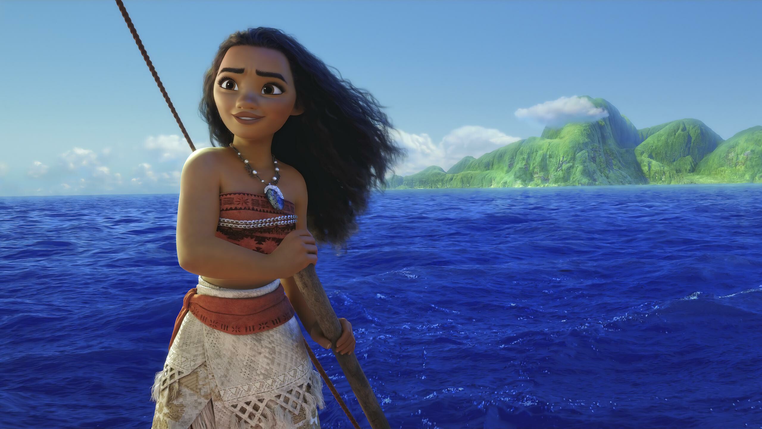 Moana, Open ocean voyage, Distant green island Moana, Open ocean voyage, Distant green island — 2560×1440 HD wallpaper