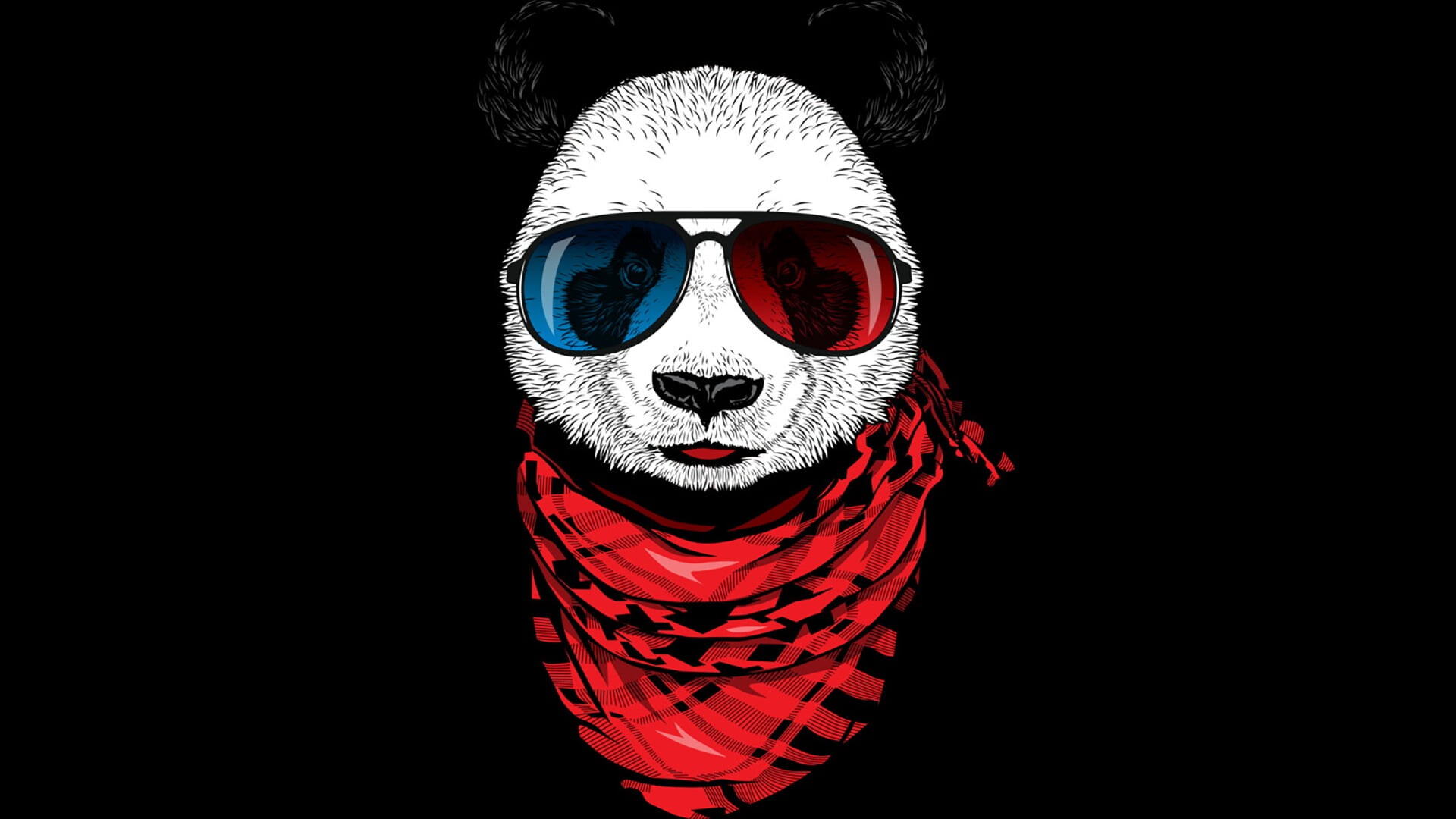 Panda with 3D glasses, Red keffiyeh bandana, Black background illustration Panda with 3D glasses, Red keffiyeh bandana, Black background illustration — 1920×1080 HD wallpaper