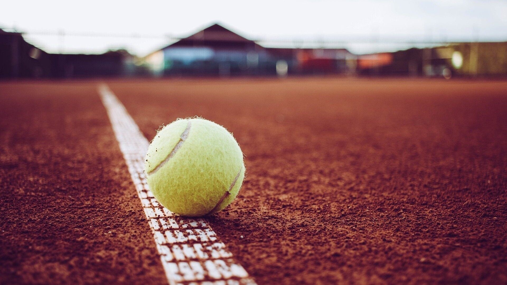 Yellow tennis ball, Red clay court, White baseline chalk Yellow tennis ball, Red clay court, White baseline chalk — 1920×1080 HD wallpaper