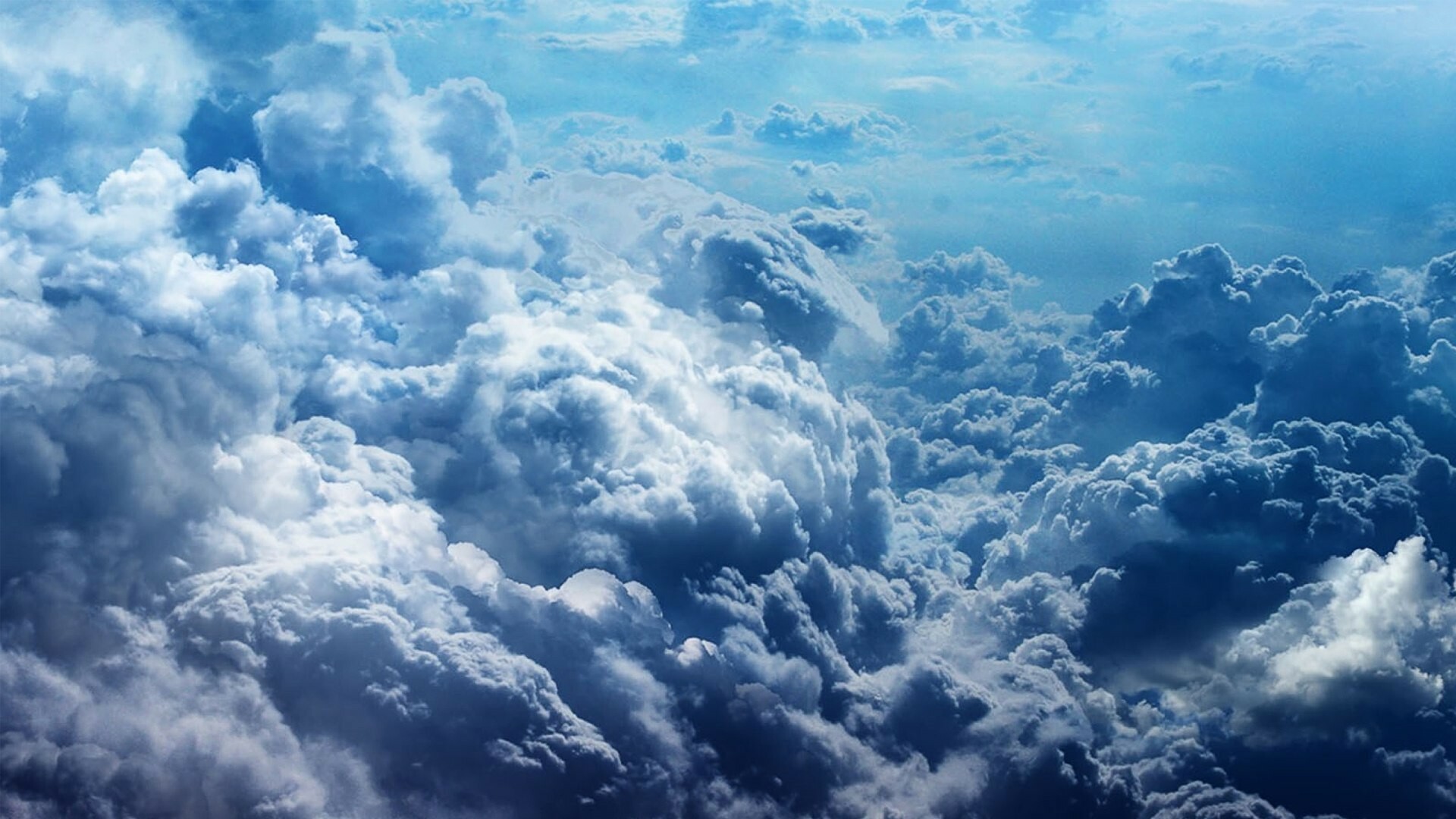 Towering cumulus clouds, Aerial cloudscape view, Deep blue sky Towering cumulus clouds, Aerial cloudscape view, Deep blue sky — 1920×1080 HD wallpaper