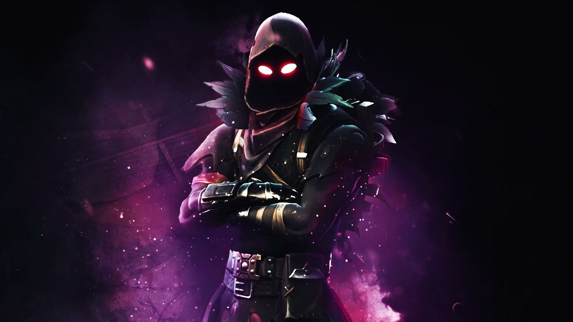 Raven skin, Glowing red eyes, Feathered dark hood Raven skin, Glowing red eyes, Feathered dark hood — 1920×1080 HD wallpaper