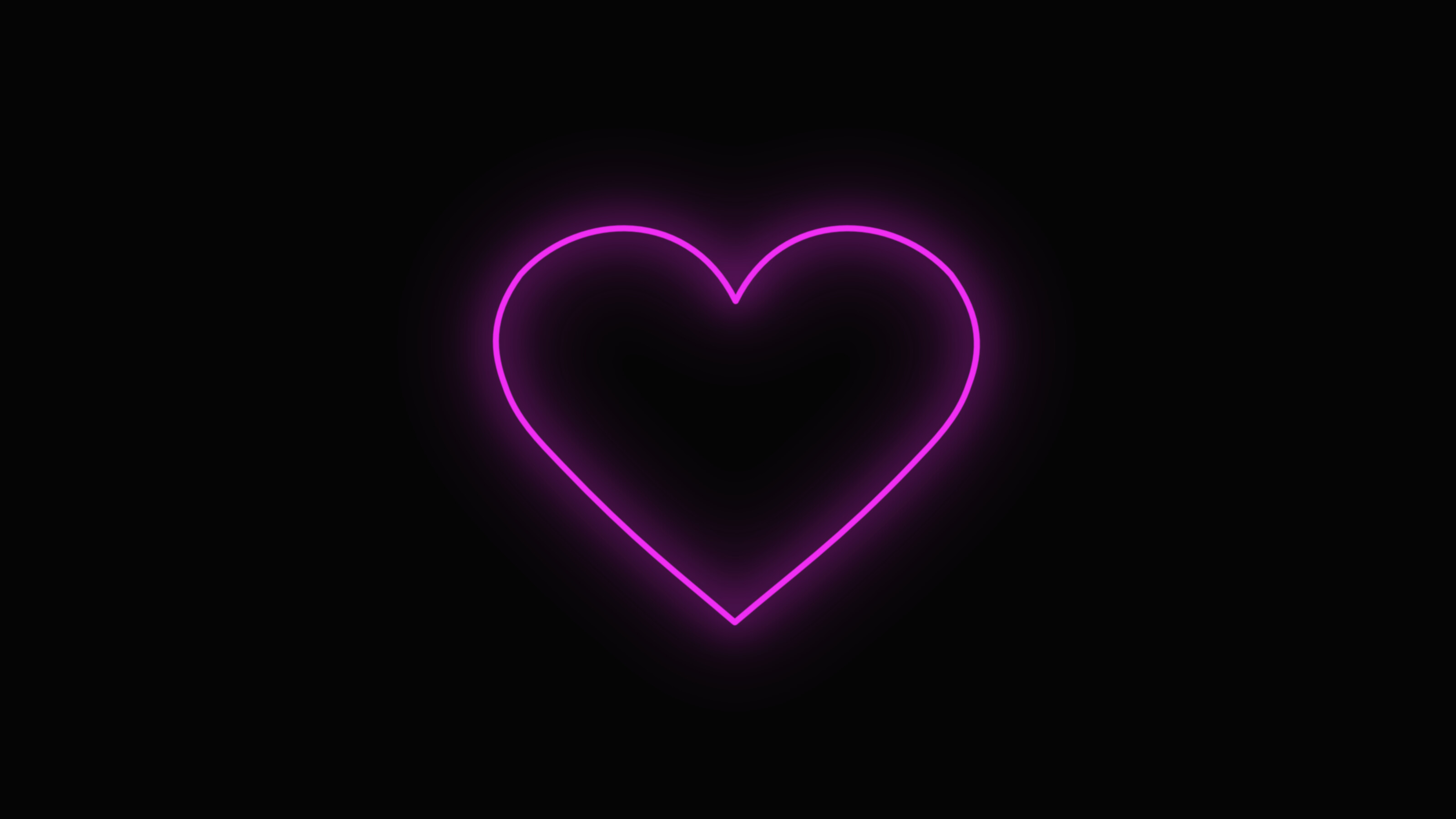 Neon pink heart outline, Black background, Magenta silhouette Neon pink heart outline, Black background, Magenta silhouette — 3200×1800 HD wallpaper