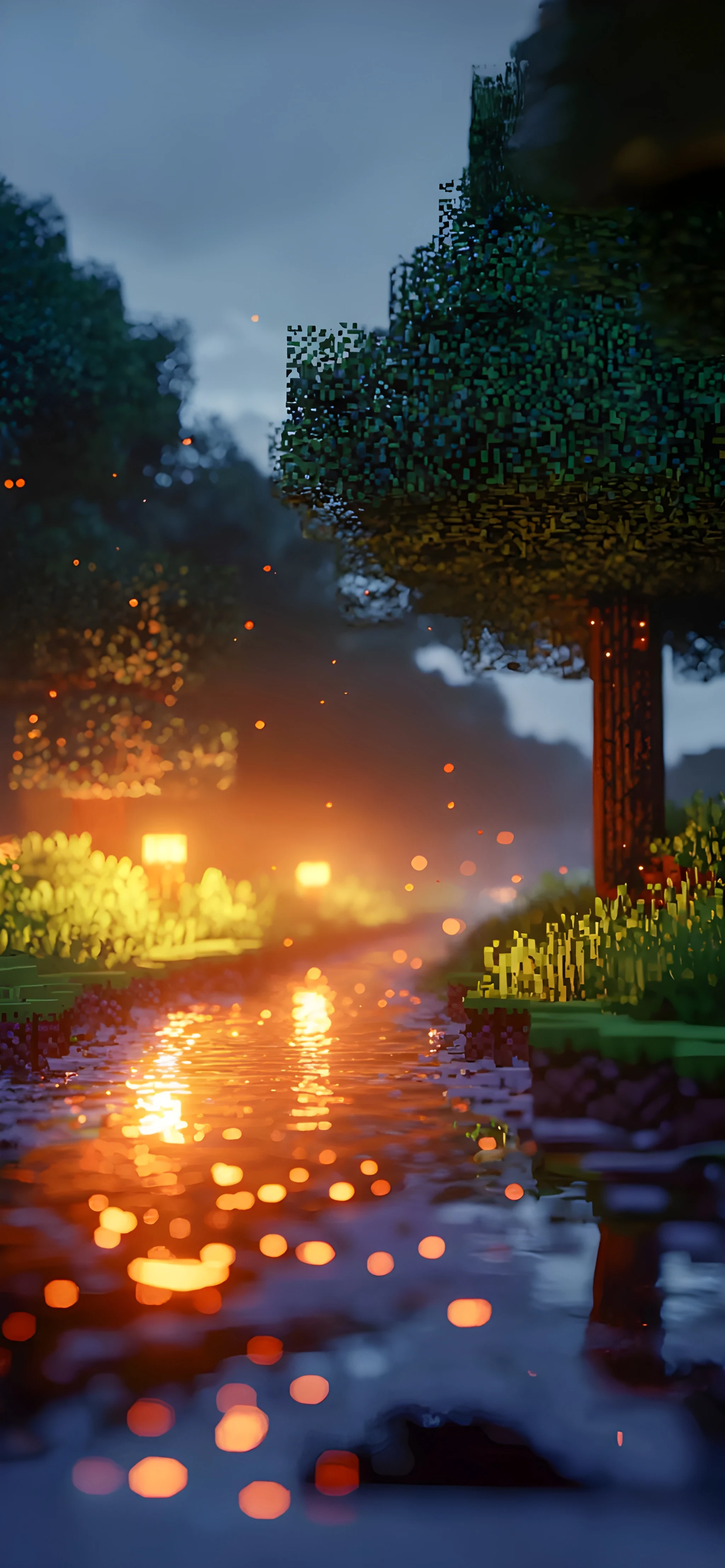 Glowing Minecraft Style Sunset River – Peaceful Gaming Live Wallpaper Glowing Minecraft Style Sunset River – Peaceful Gaming Live Wallpaper — 2048×4428 HD wallpaper