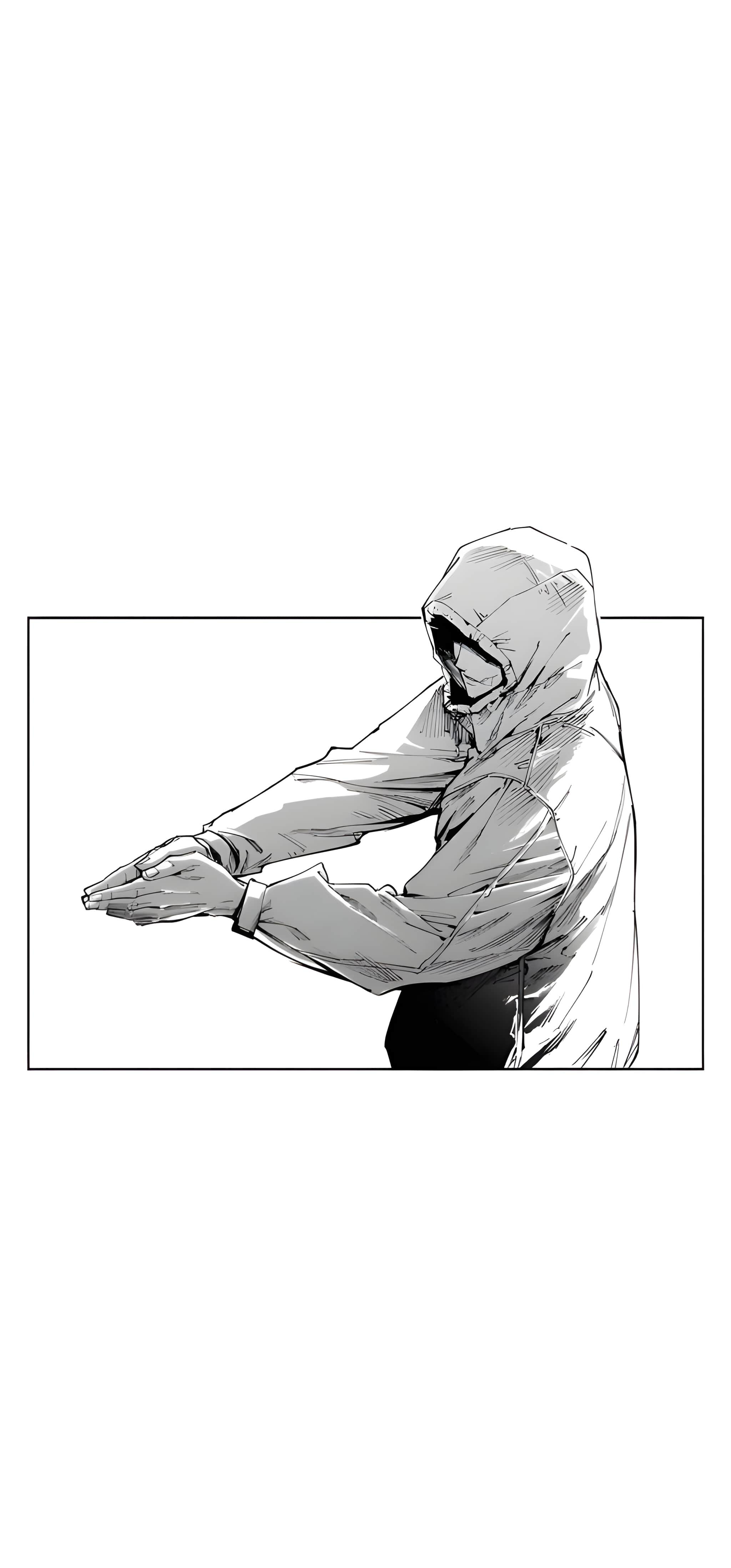 Ryu Hooded Figure Grayscale Ink Wash 4K Wallpaper — 2048×4388 HD wallpaper