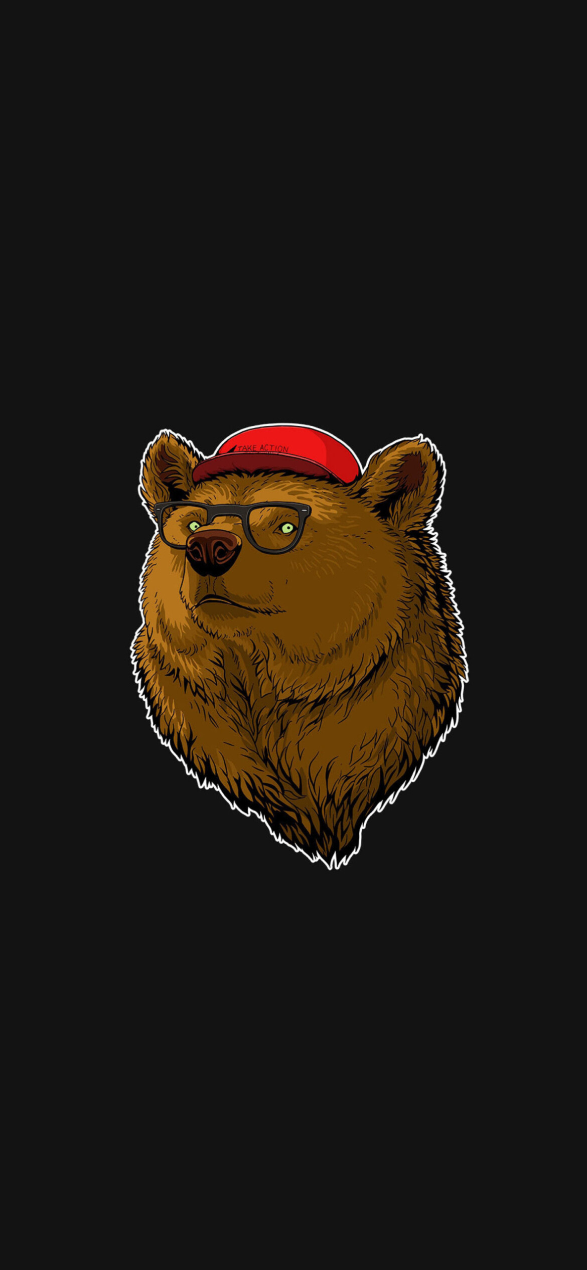 Hipster brown bear, Red baseball cap, Black round eyeglasses Hipster brown bear, Red baseball cap, Black round eyeglasses — 1170×2532 HD wallpaper