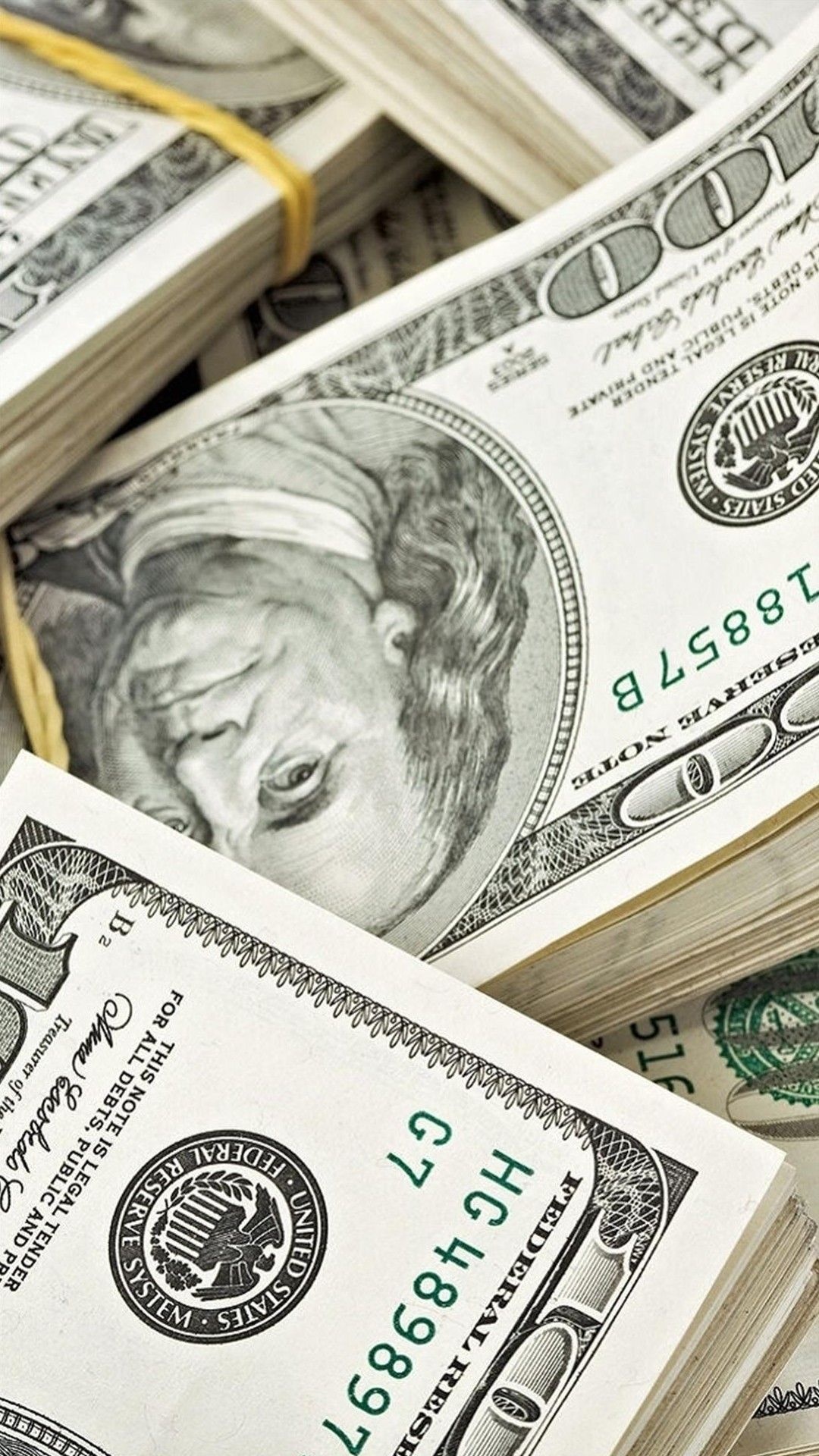 Banded hundred-dollar bill stacks, Benjamin Franklin portrait, Stacked cash closeup Banded hundred-dollar bill stacks, Benjamin Franklin portrait, Stacked cash closeup — 1080×1920 HD wallpaper