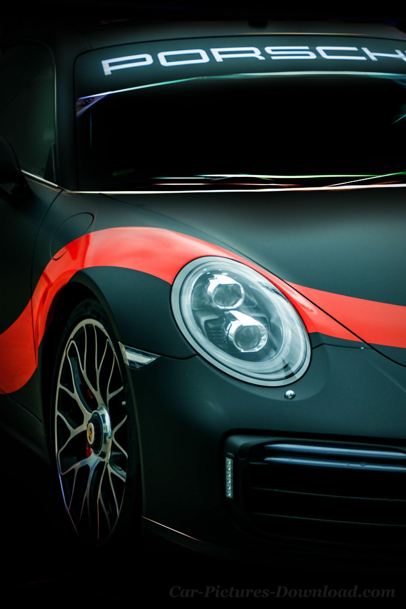 Porsche 911 Turbo S, Red hockey-stick stripe, LED headlight close-up Porsche 911 Turbo S, Red hockey-stick stripe, LED headlight close-up — 1539×2308 HD wallpaper
