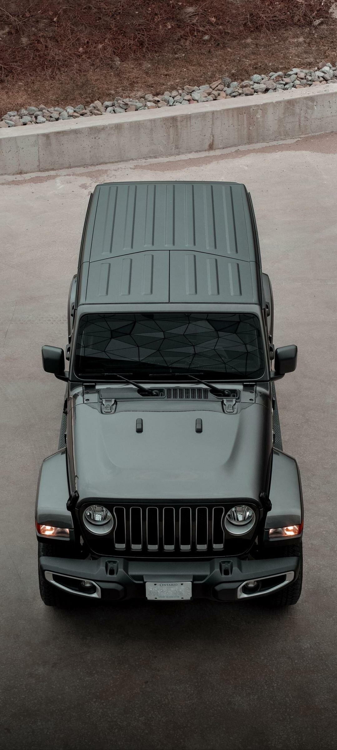 Jeep Wrangler Sahara, Overhead front view, Gray concrete driveway Jeep Wrangler Sahara, Overhead front view, Gray concrete driveway — 1080×2400 HD wallpaper
