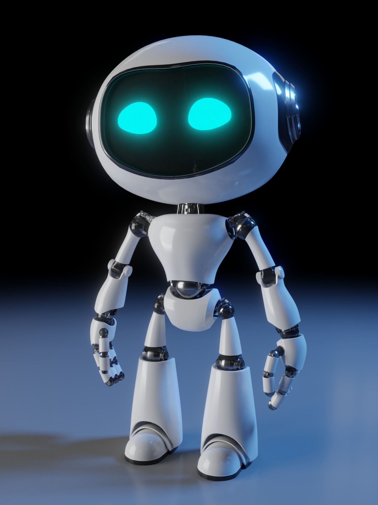 White humanoid robot, Glowing cyan eyes, Dark studio floor White humanoid robot, Glowing cyan eyes, Dark studio floor — 1500×2000 HD wallpaper