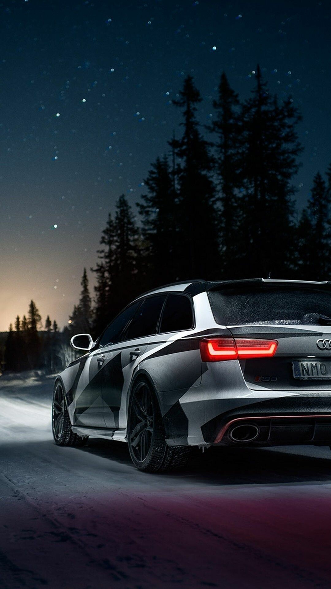 Camouflage RS6 Avant, Starry winter night, Snowy forest road Camouflage RS6 Avant, Starry winter night, Snowy forest road — 1080×1920 HD wallpaper