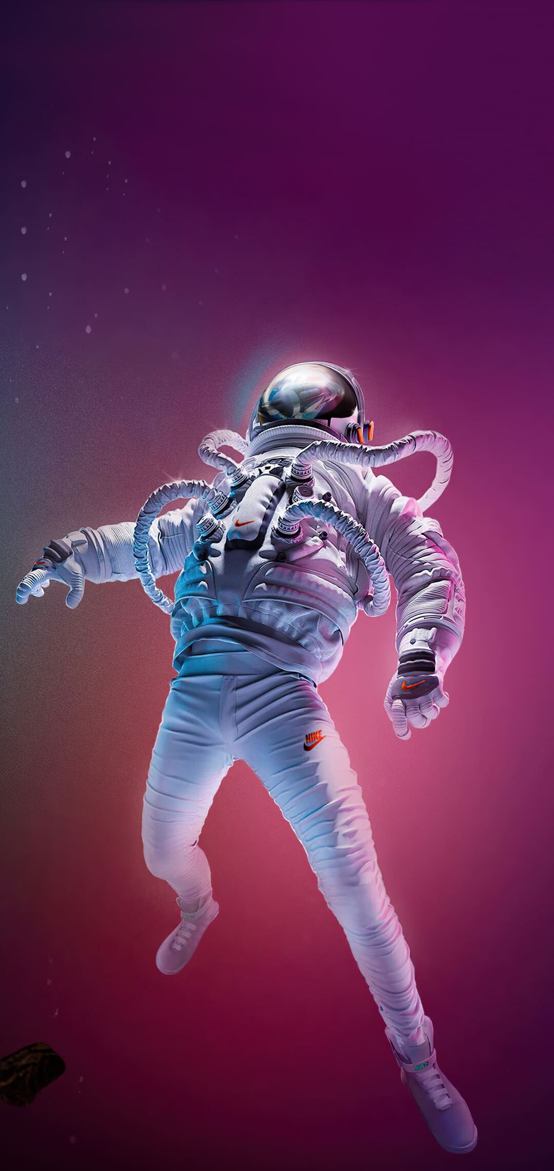 Floating astronaut, Tentacle hoses backpack, Magenta purple gradient — 1080×2280 HD wallpaper
