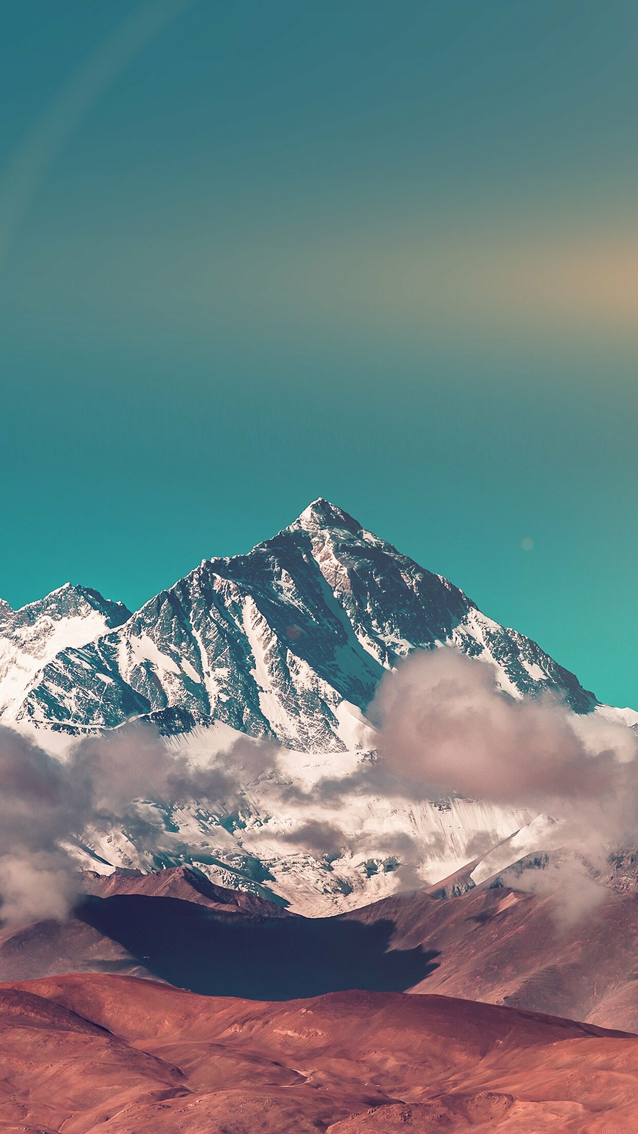 Mount Everest summit, Clouds around peak, Teal Himalayan sky Mount Everest summit, Clouds around peak, Teal Himalayan sky — 1242×2208 HD wallpaper