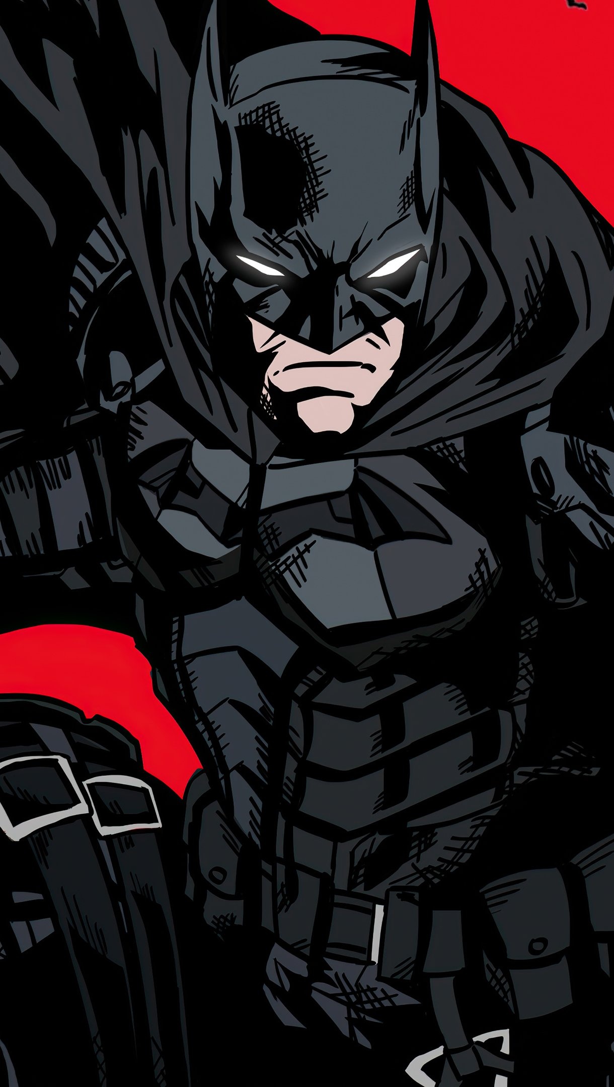 Batman cowl portrait, Black tactical batsuit, Red backdrop Batman cowl portrait, Black tactical batsuit, Red backdrop — 1220×2160 HD wallpaper