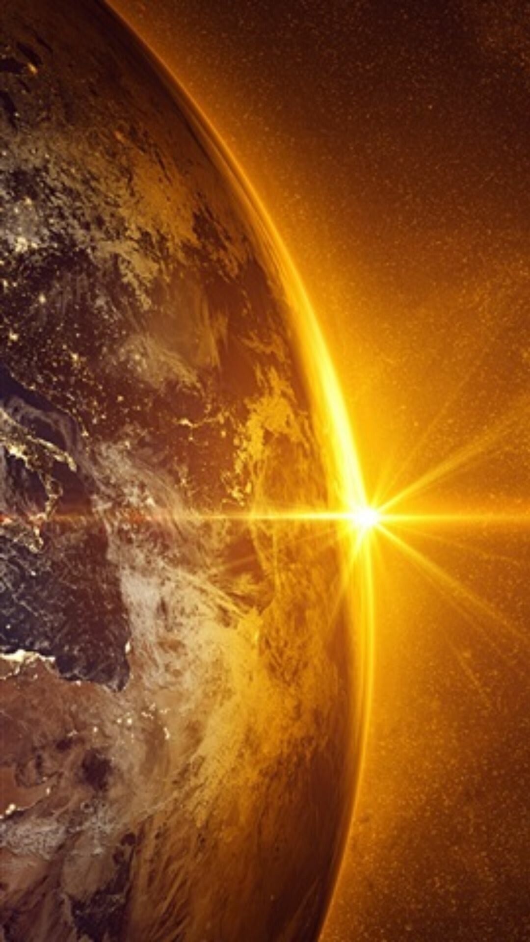 Sunrise over Earth, Golden sun flare, Starry space backdrop Sunrise over Earth, Golden sun flare, Starry space backdrop — 1080×1920 HD wallpaper