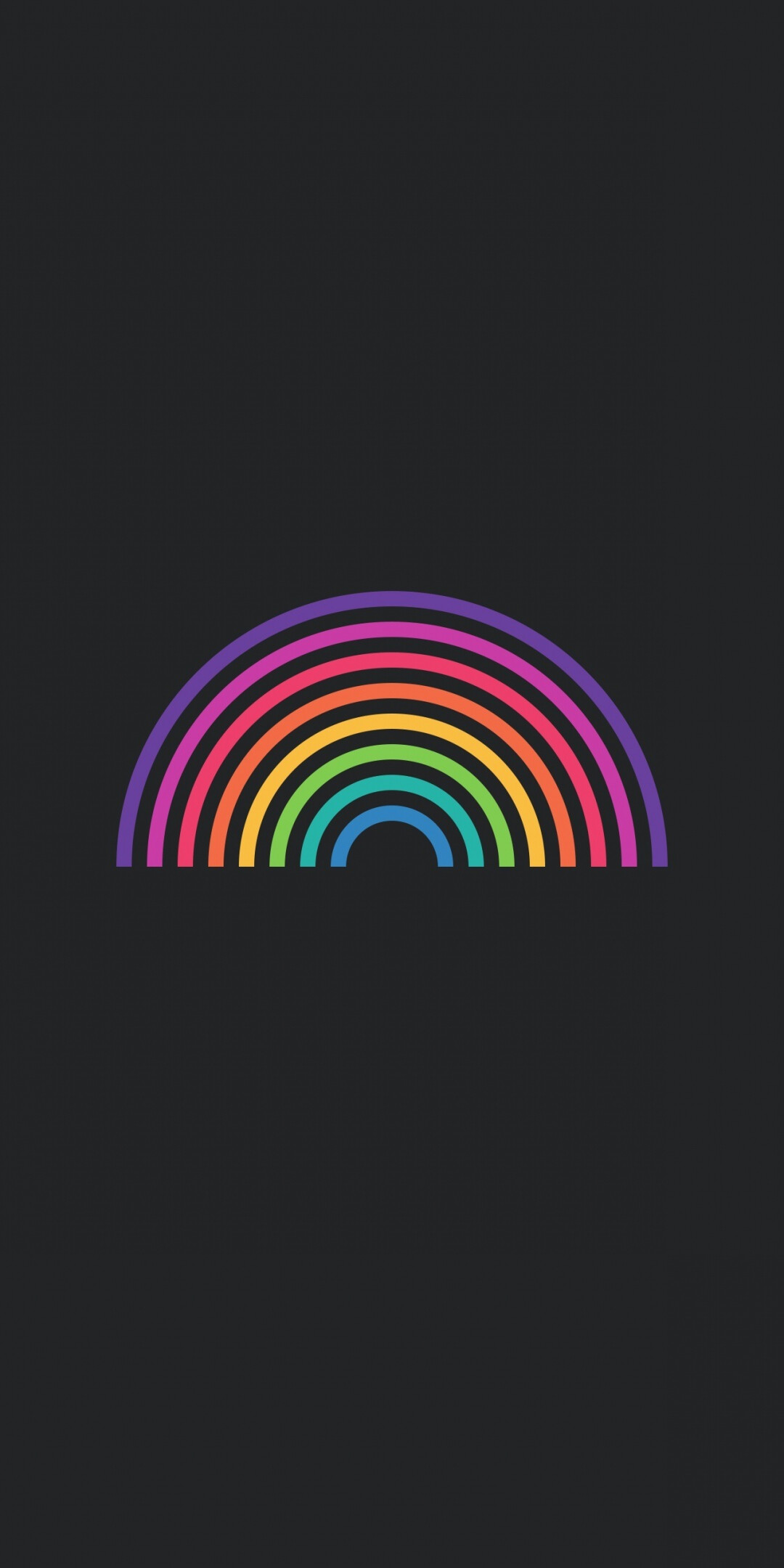 Minimalist rainbow arc, Concentric colored stripes, Dark grey backdrop Minimalist rainbow arc, Concentric colored stripes, Dark grey backdrop — 1080×2160 HD wallpaper