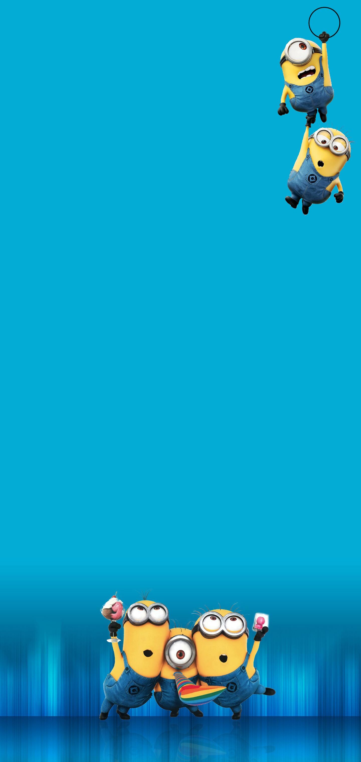Minions, Hanging and standing poses, Blue gradient scene Minions, Hanging and standing poses, Blue gradient scene — 1440×3040 HD wallpaper