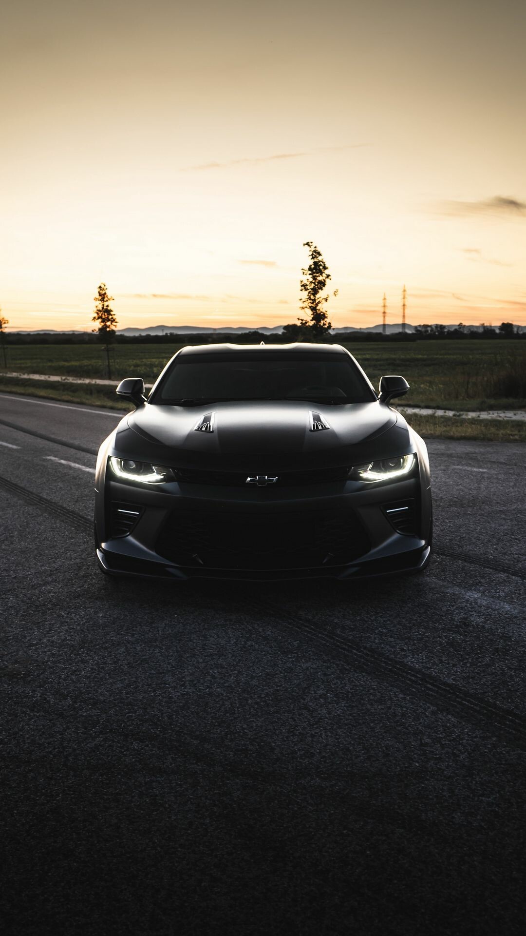 Chevrolet Camaro SS, Empty rural road, Sunset horizon Chevrolet Camaro SS, Empty rural road, Sunset horizon — 1080×1920 HD wallpaper