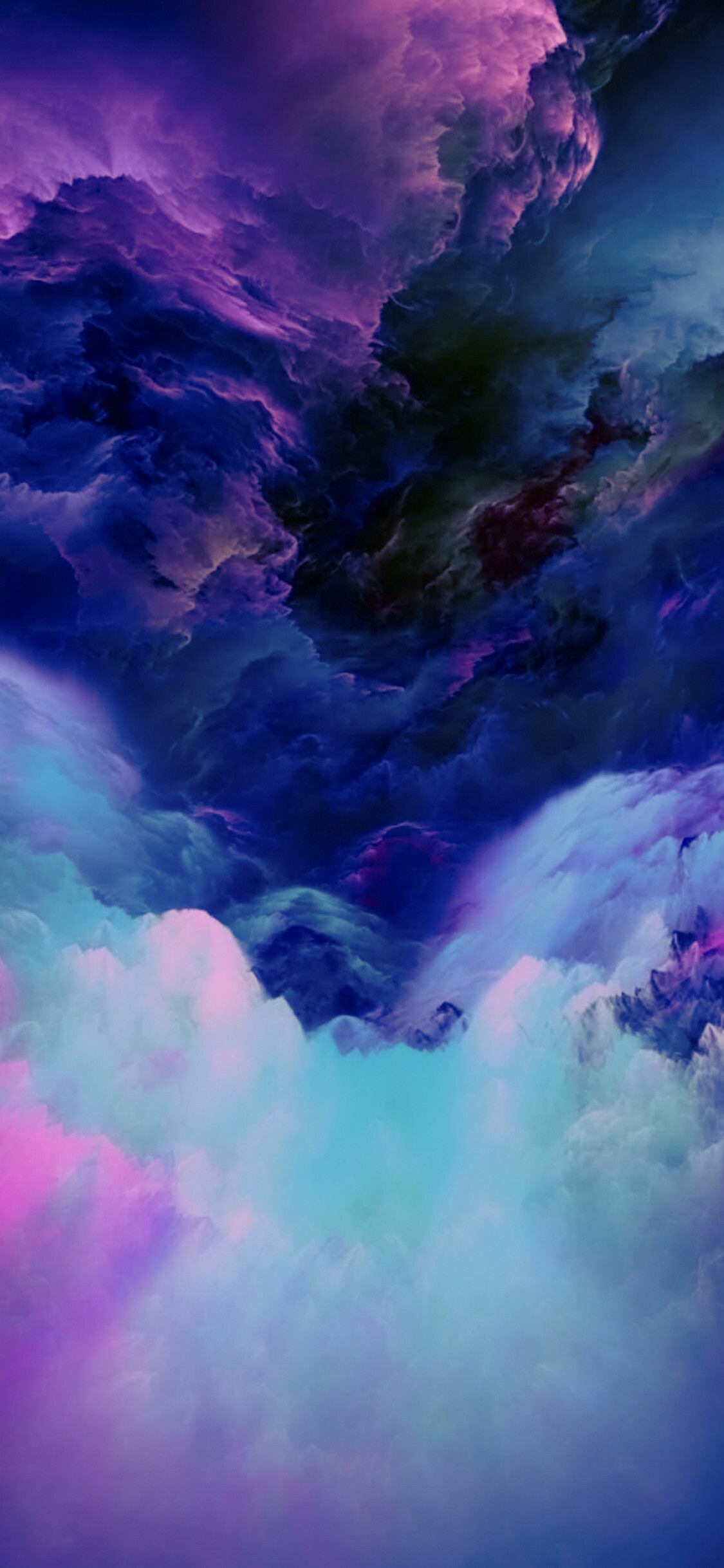 Purple storm clouds, Turquoise cloud billows, Dark nebula sky Purple storm clouds, Turquoise cloud billows, Dark nebula sky — 1125×2436 HD wallpaper