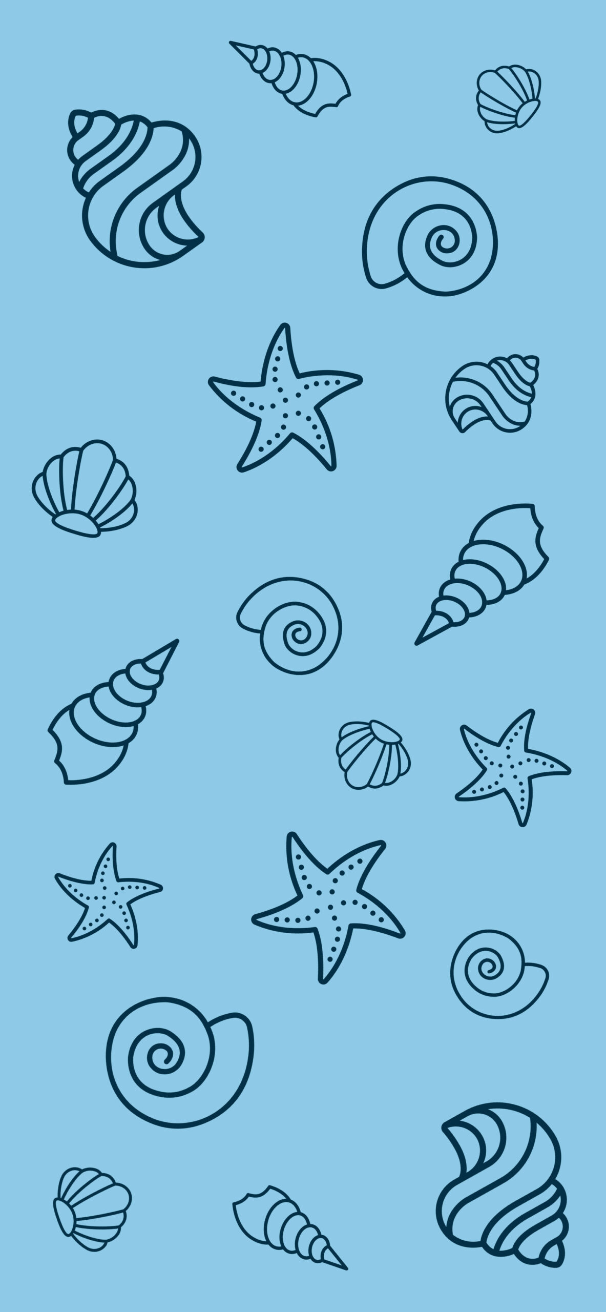 Seashell line doodles, Starfish and spiral shells, Light blue pattern Seashell line doodles, Starfish and spiral shells, Light blue pattern — 1190×2560 HD wallpaper
