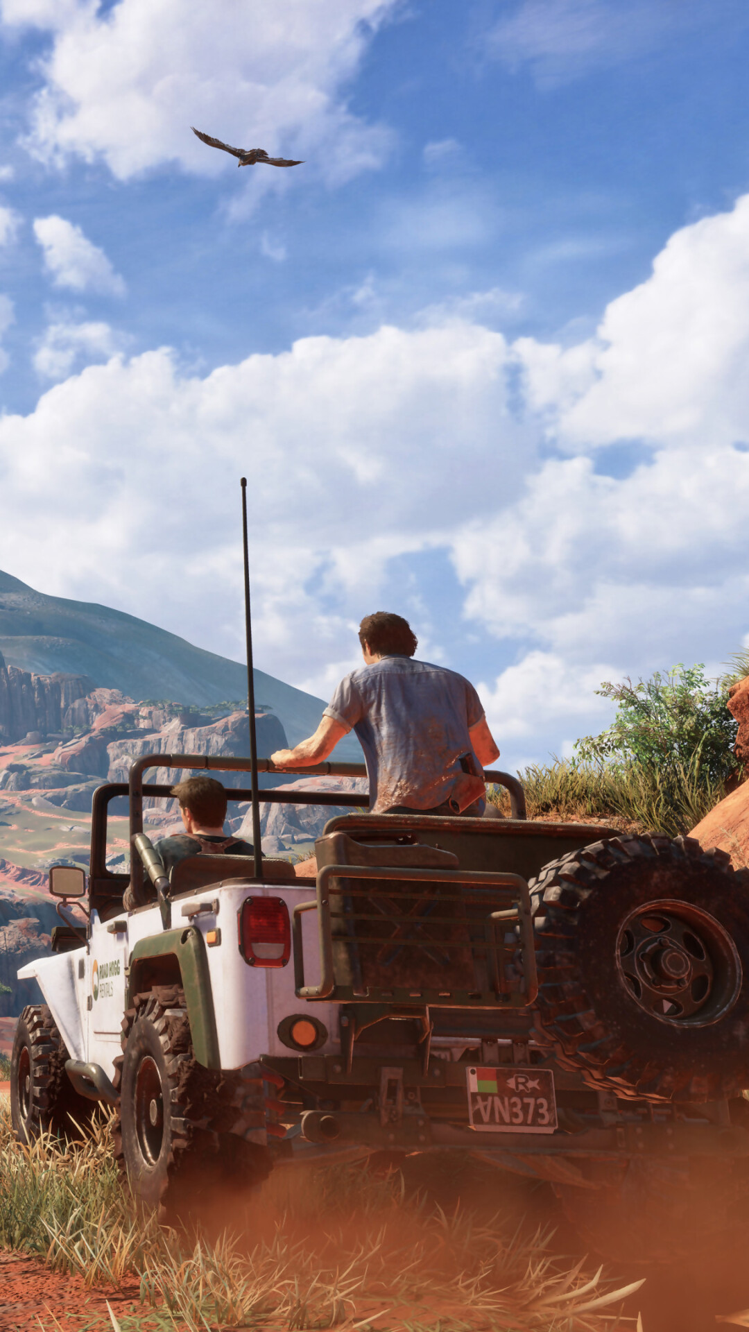 Uncharted 4: A Thief's End (2016), Madagascar off-road jeep, Bird in blue sky Uncharted 4: A Thief's End (2016), Madagascar off-road jeep, Bird in blue sky — 1080×1920 HD wallpaper