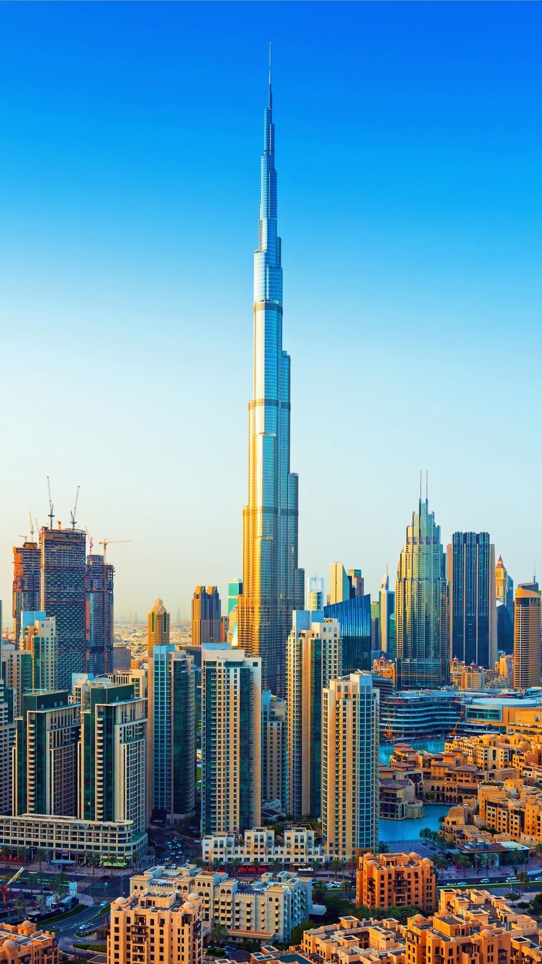 Burj Khalifa daytime, Clear blue sky, Downtown Dubai towers Burj Khalifa daytime, Clear blue sky, Downtown Dubai towers — 1080×1920 HD wallpaper