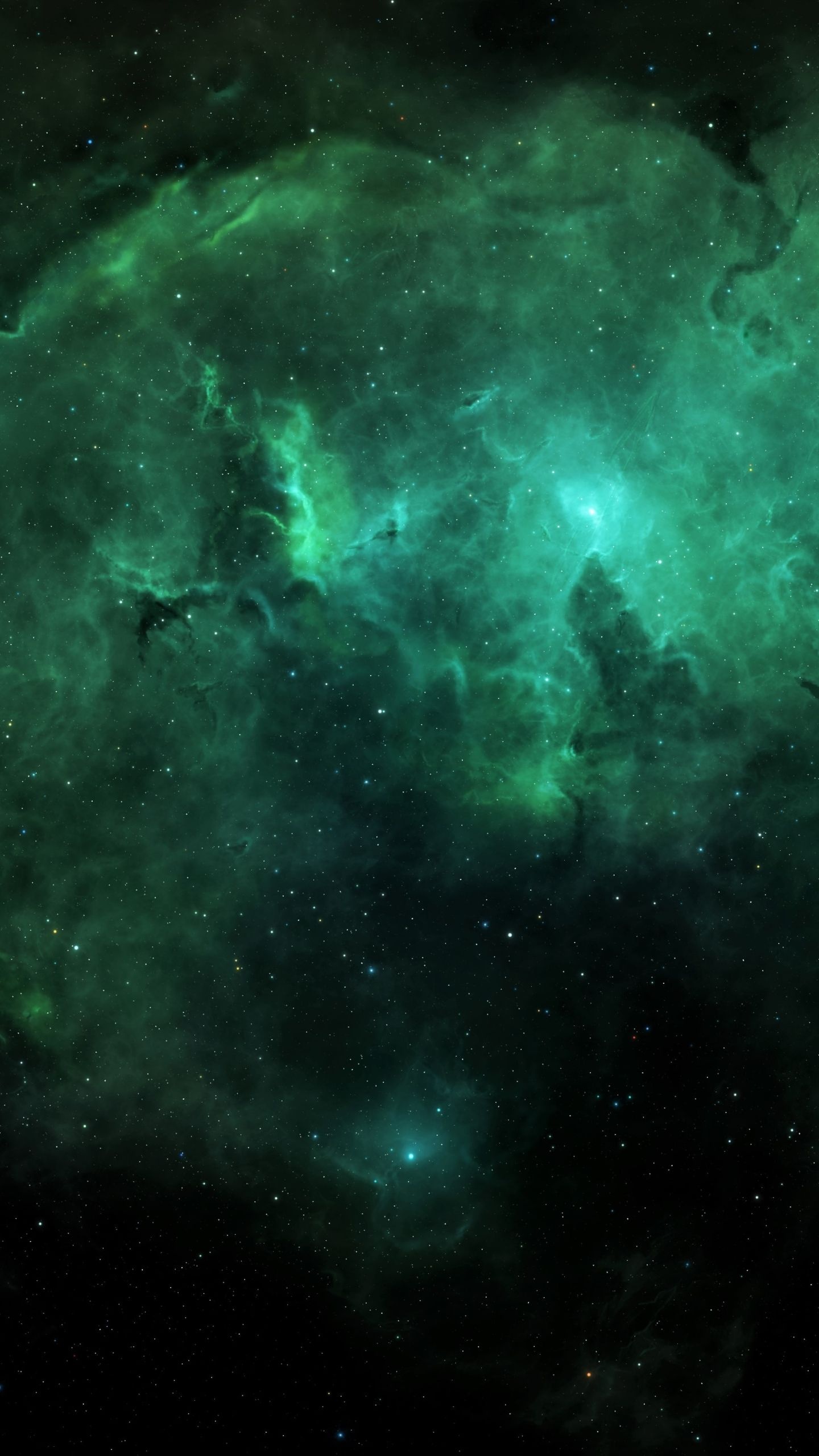Green emission nebula, Scattered starfield, Interstellar gas clouds — 1440×2560 HD wallpaper