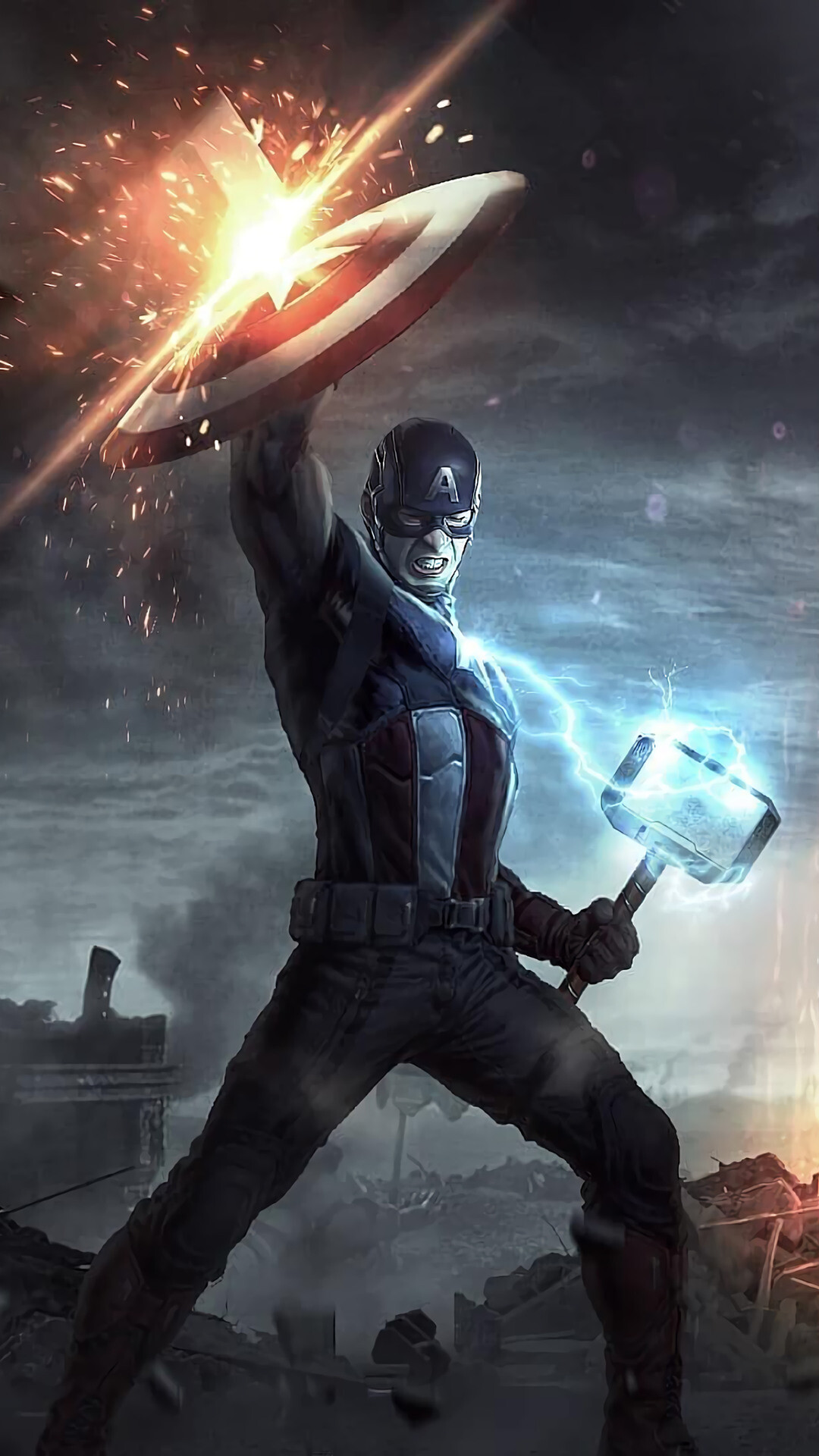 Captain America, Mjolnir, Captain America shield Captain America, Mjolnir, Captain America shield — 1080×1920 HD wallpaper