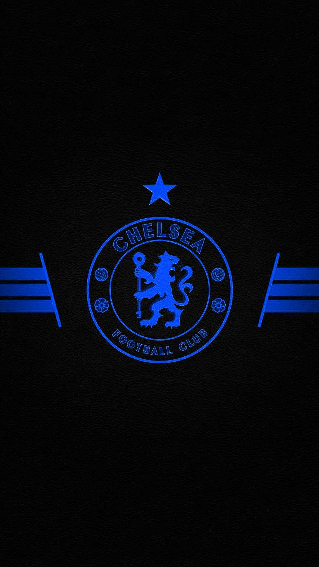 Chelsea FC crest, Blue neon outline, Black leather background Chelsea FC crest, Blue neon outline, Black leather background — 1080×1920 HD wallpaper