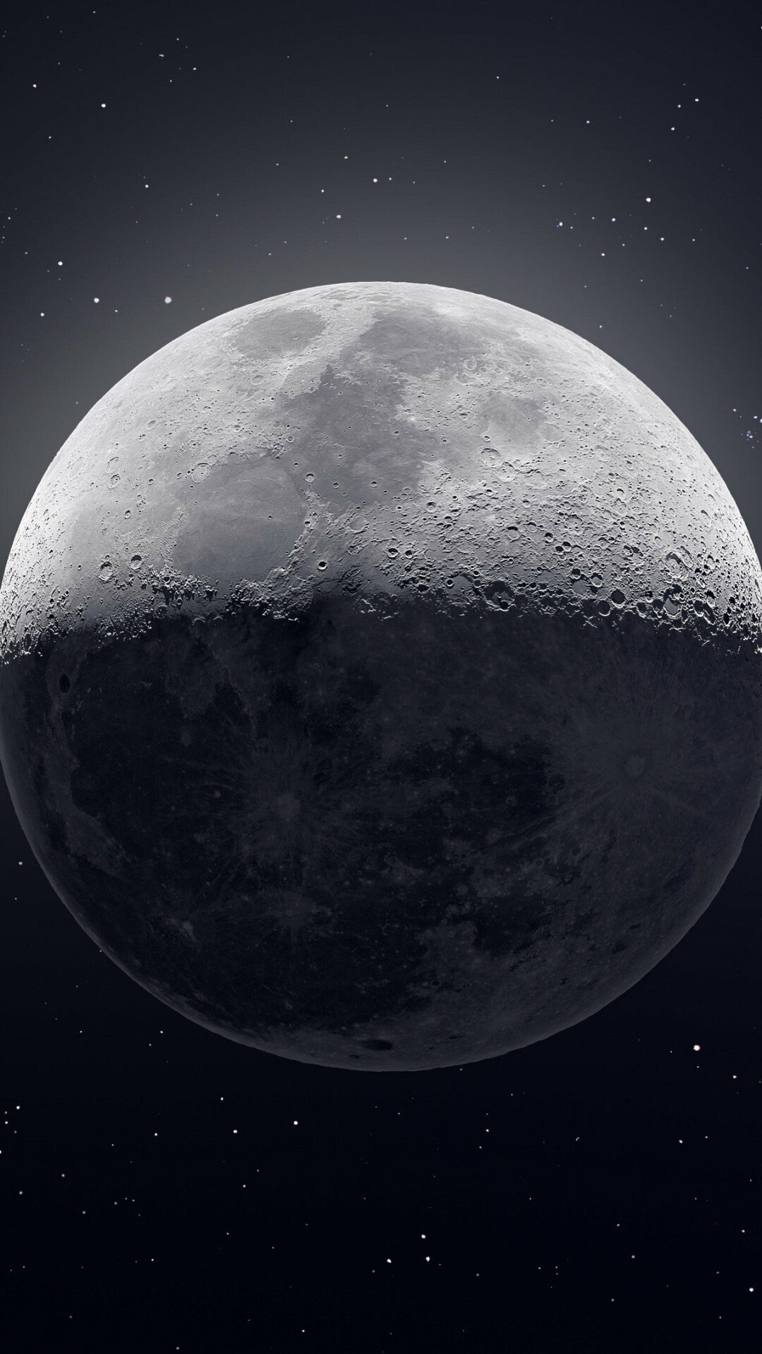Waning gibbous moon, Cratered lunar surface, Starry black sky Waning gibbous moon, Cratered lunar surface, Starry black sky — 1080×1920 HD wallpaper