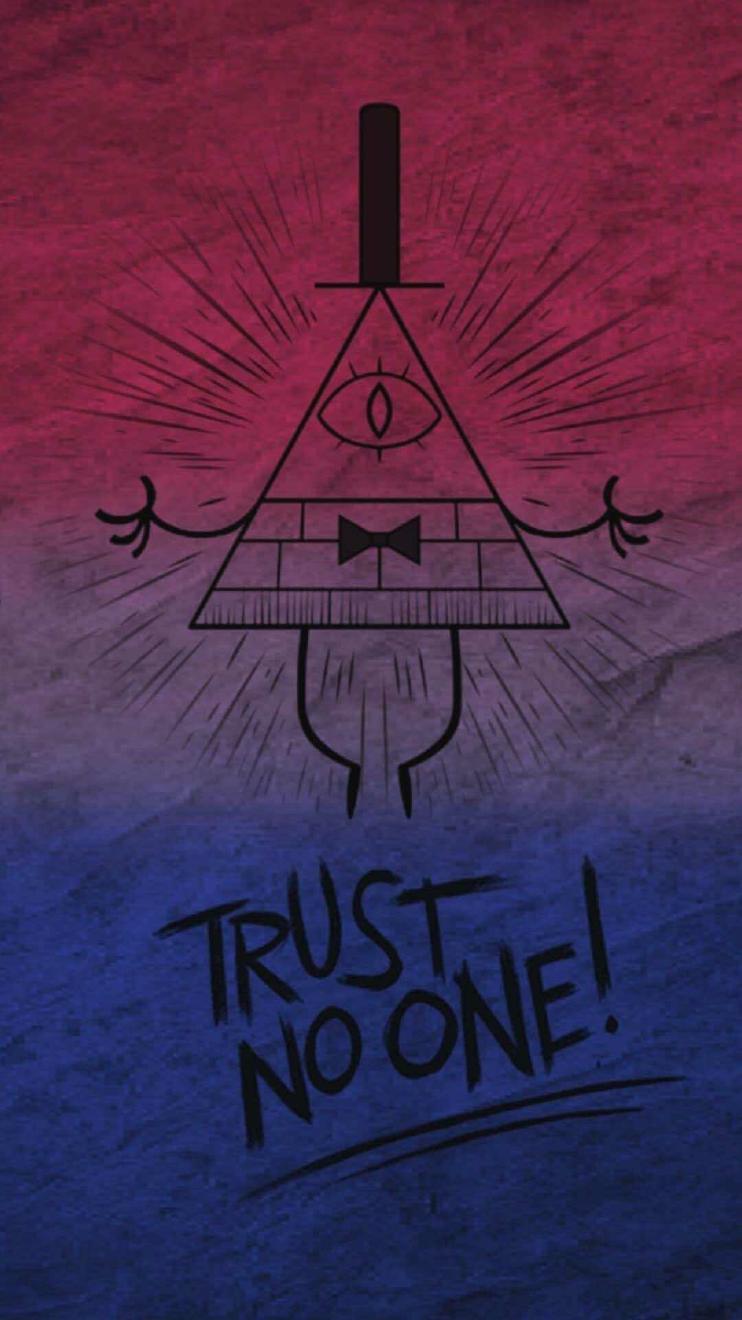 Bill Cipher, Trust No One slogan, Red white blue gradient — 1080×1920 HD wallpaper