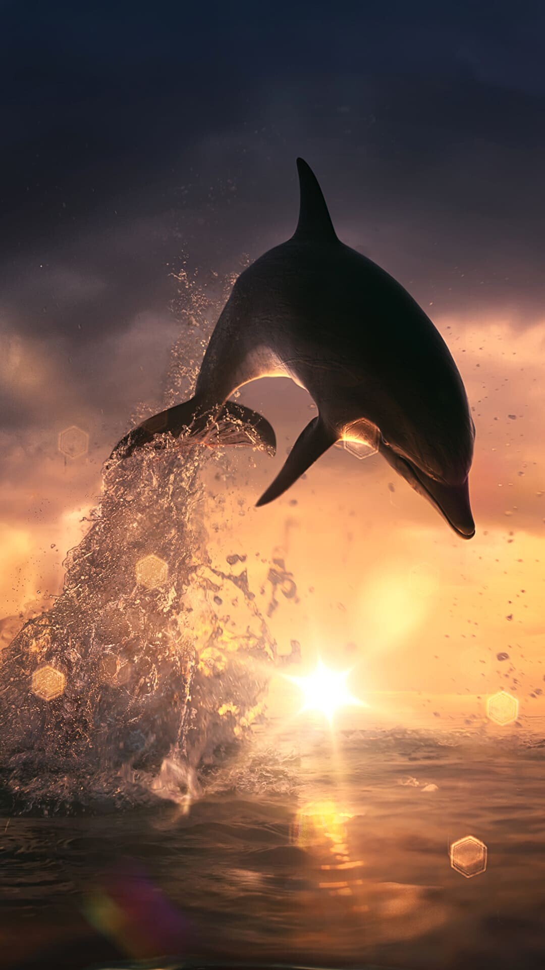 Leaping bottlenose dolphin, Sunset ocean horizon, Water splash silhouette Leaping bottlenose dolphin, Sunset ocean horizon, Water splash silhouette — 1080×1920 HD wallpaper