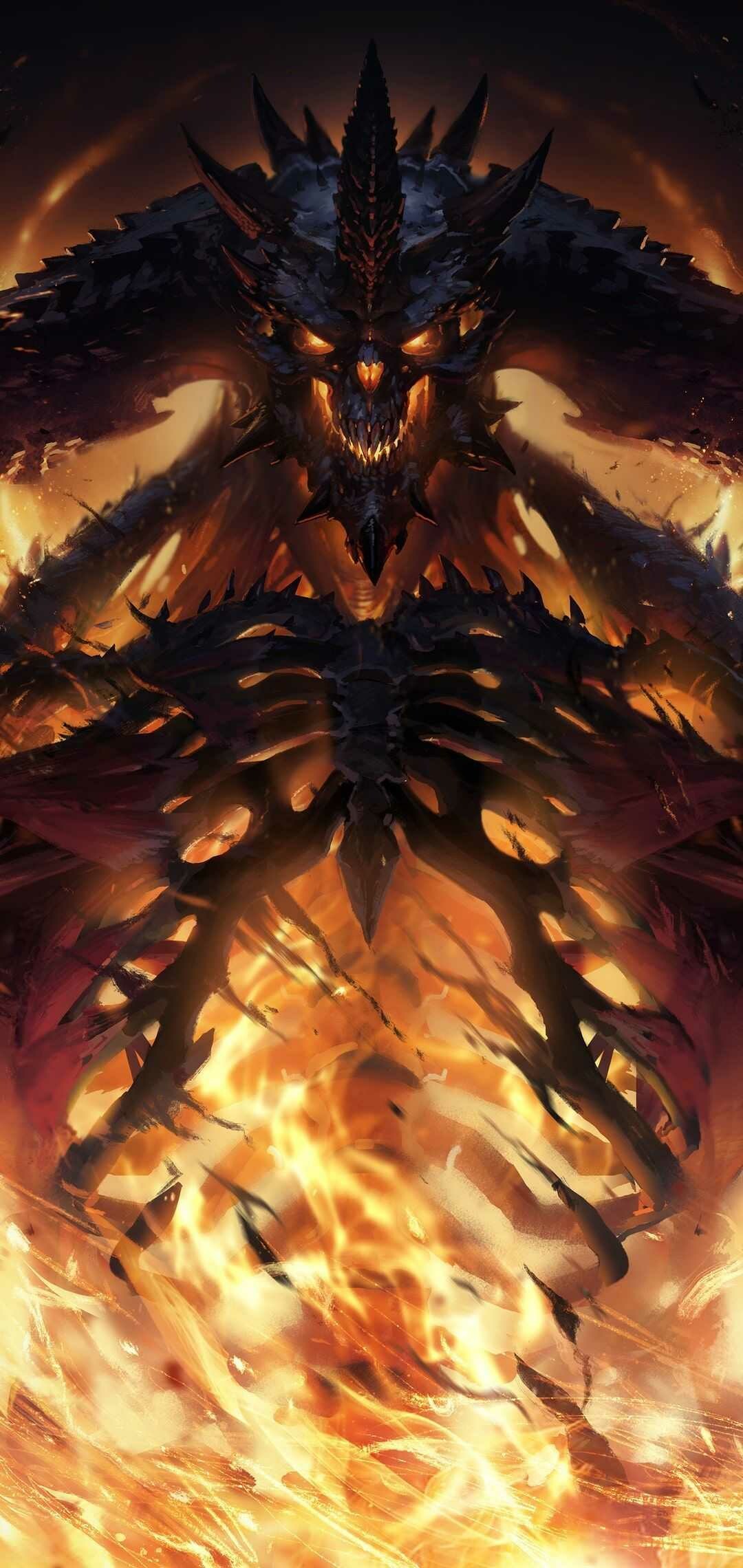 Diablo Lord of Terror, Horned demon fiery eyes, Hellfire flames Diablo Lord of Terror, Horned demon fiery eyes, Hellfire flames — 1080×2280 HD wallpaper