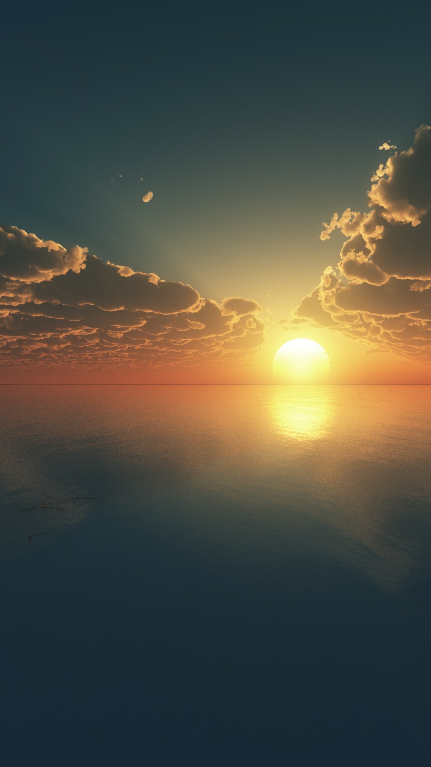 Sun setting over ocean, Parting clouds, Golden sea reflection Sun setting over ocean, Parting clouds, Golden sea reflection — 1440×2560 HD wallpaper