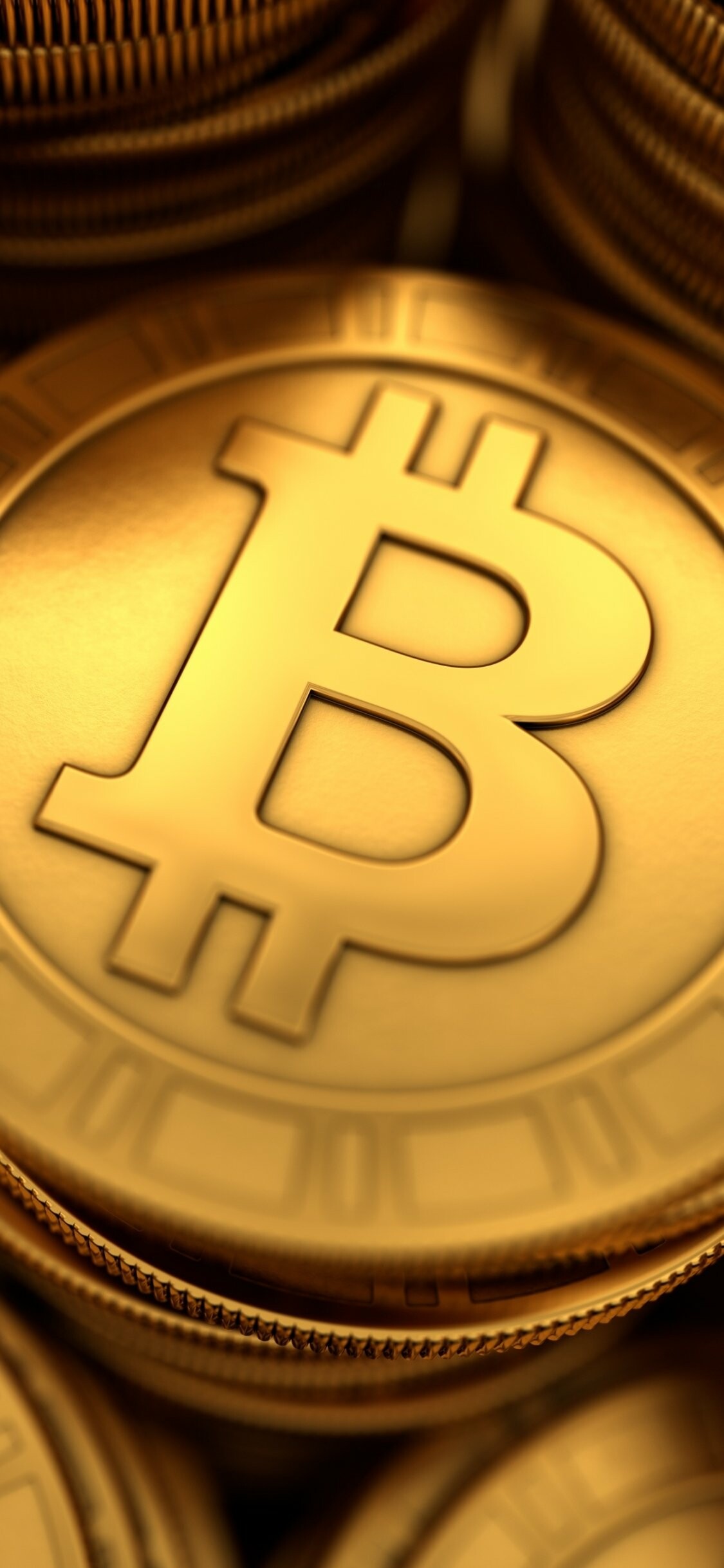 Bitcoin B logo, Stacked gold coins, Metallic golden sheen Bitcoin B logo, Stacked gold coins, Metallic golden sheen — 1125×2436 HD wallpaper