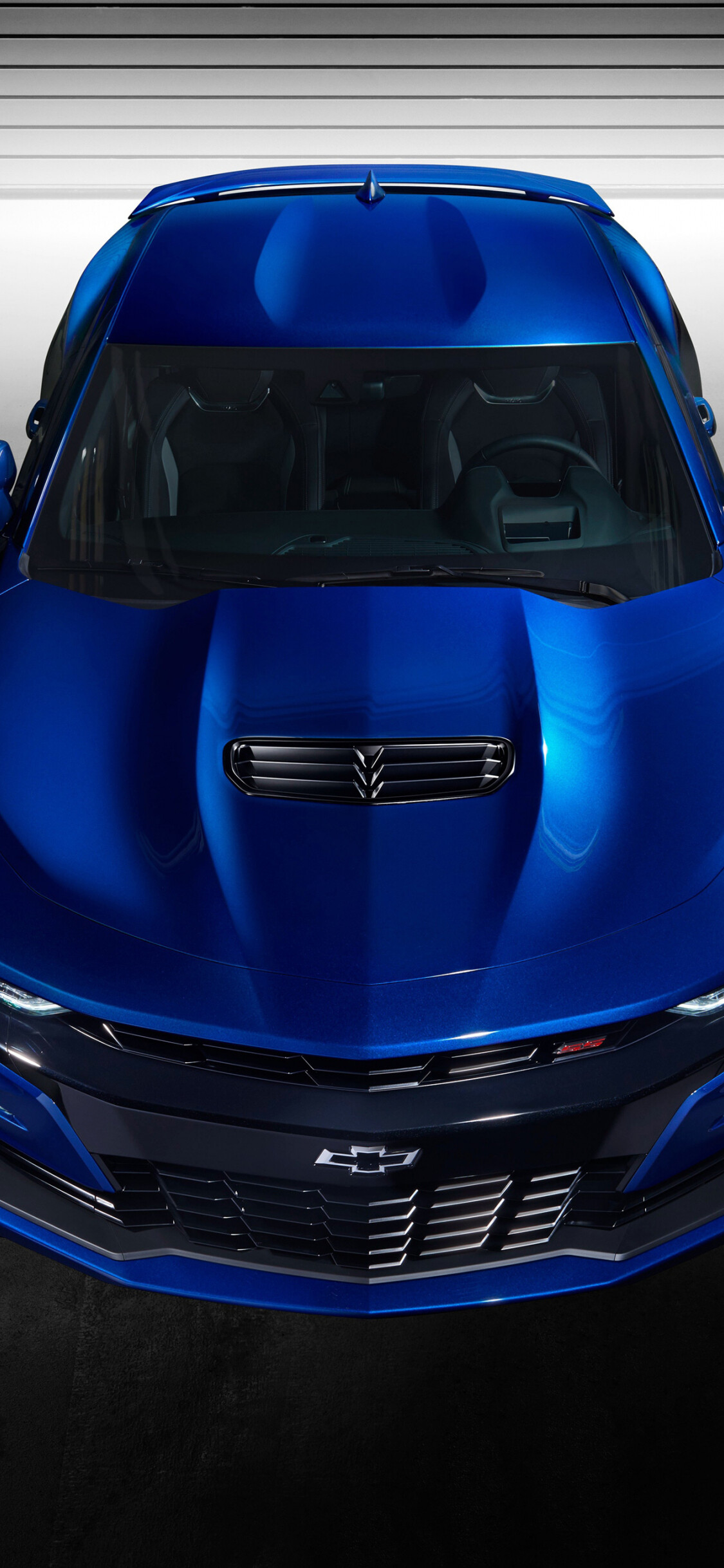 Chevrolet Camaro SS, Blue muscle car, Top-down front view Chevrolet Camaro SS, Blue muscle car, Top-down front view — 1125×2436 HD wallpaper
