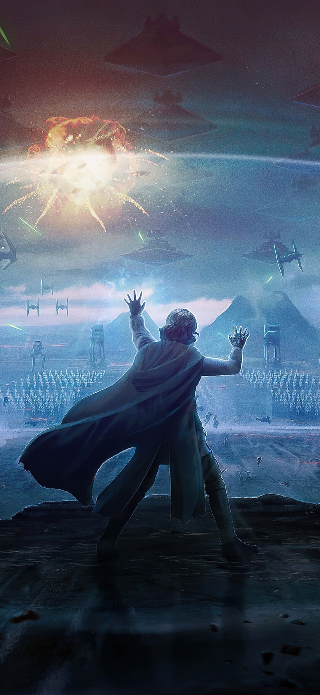 Luke Skywalker in Jedi cloak, Stormtrooper army, Star Destroyer fleet, TIE Fighter, AT-AT, Galactic Empire Luke Skywalker in Jedi cloak, Stormtrooper army, Star Destroyer fleet, TIE Fighter, AT-AT, Galactic Empire — 1080×2340 HD wallpaper