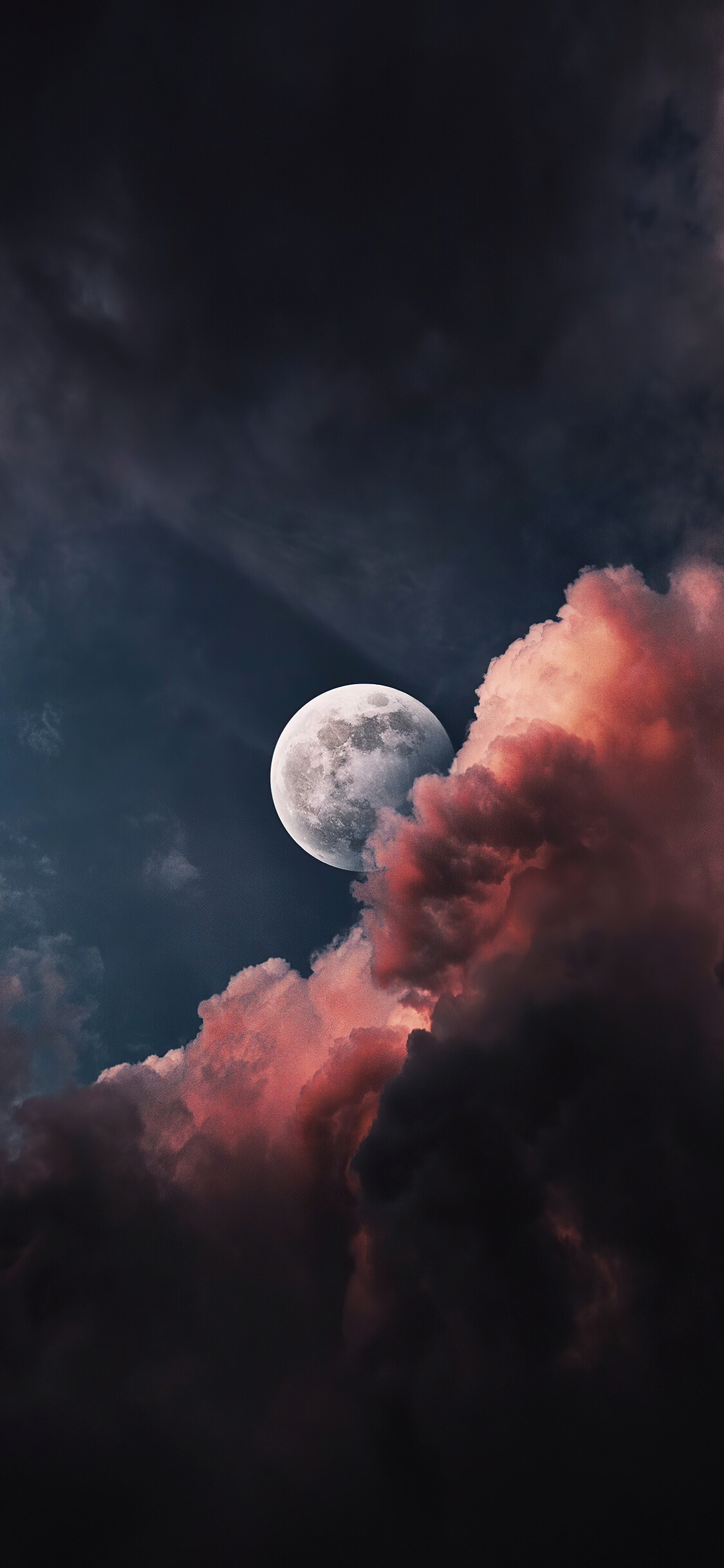 Full moon, Pink storm clouds, Deep blue sky Full moon, Pink storm clouds, Deep blue sky — 1125×2436 HD wallpaper