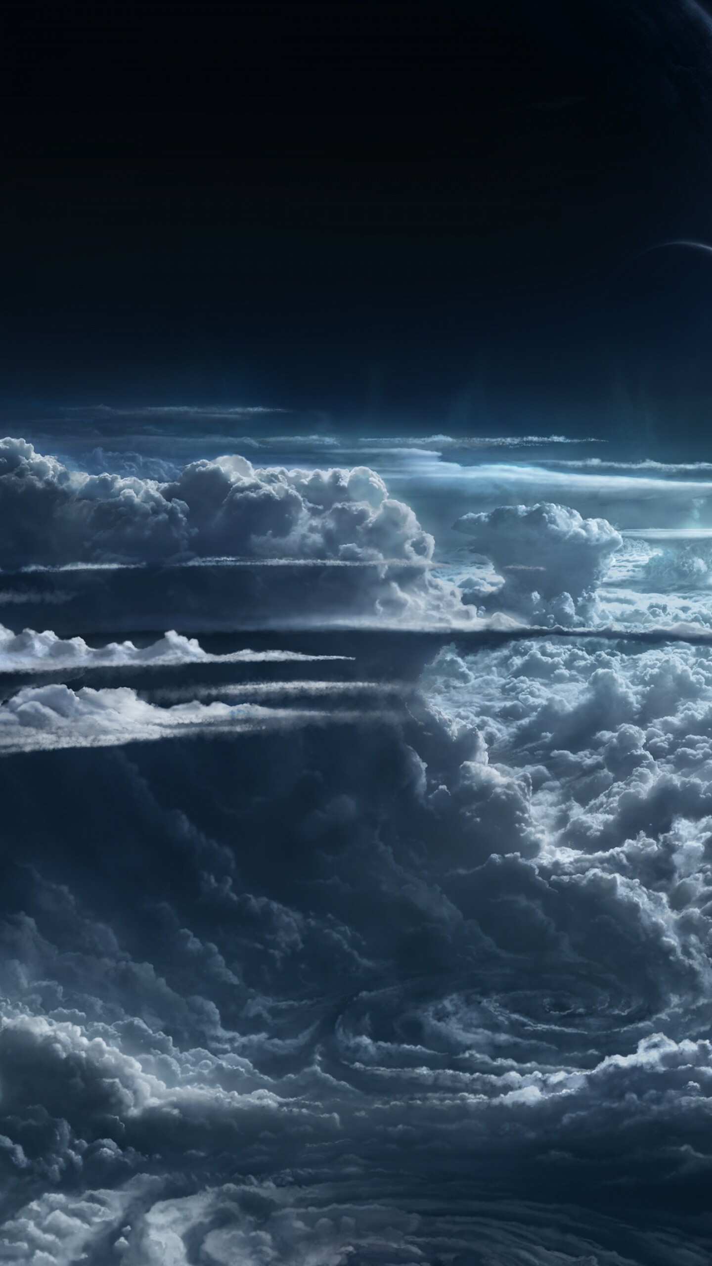 Towering cumulonimbus clouds, Aerial storm cloudscape, Dark blue sky Towering cumulonimbus clouds, Aerial storm cloudscape, Dark blue sky — 1440×2560 HD wallpaper