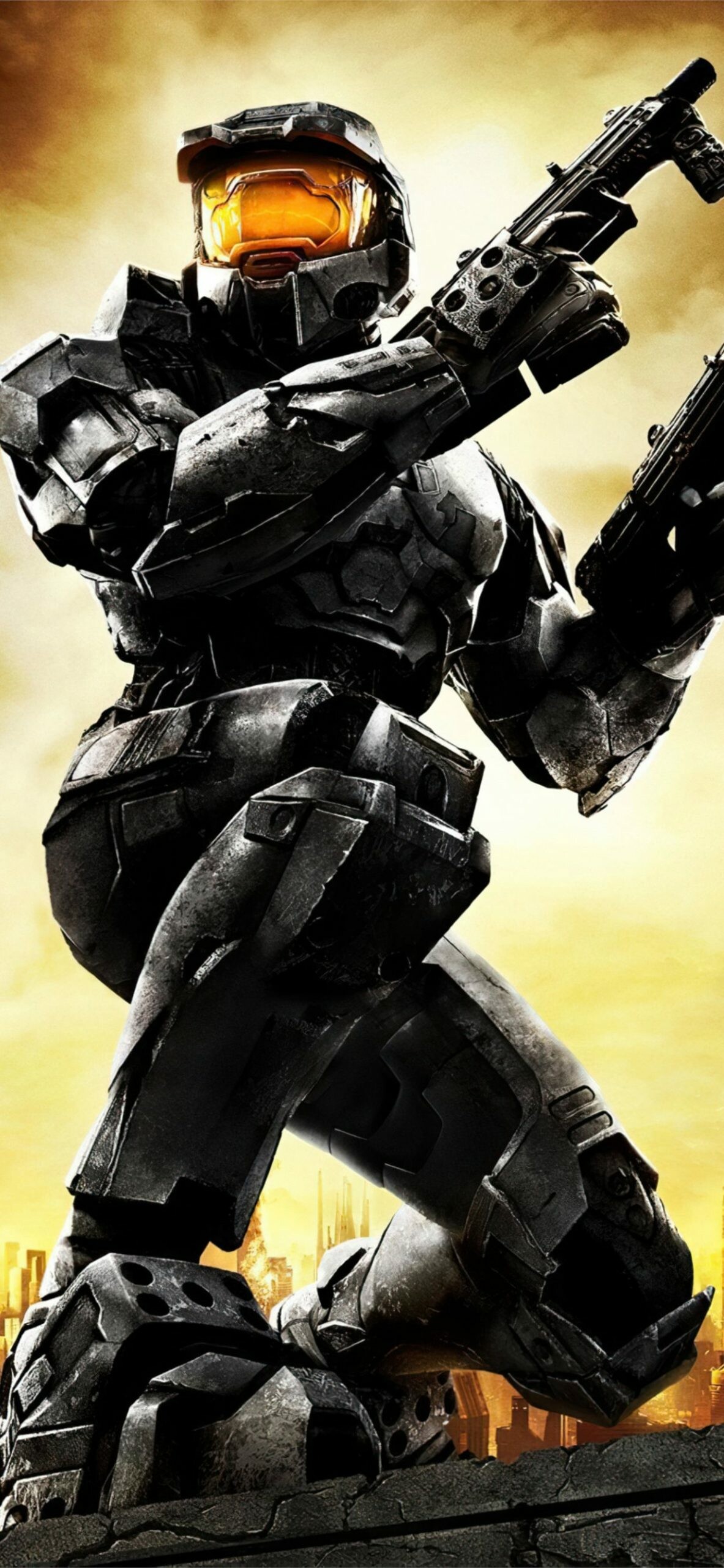 Master Chief, Halo 3 (2007), Burning city skyline Master Chief, Halo 3 (2007), Burning city skyline — 1183×2560 HD wallpaper