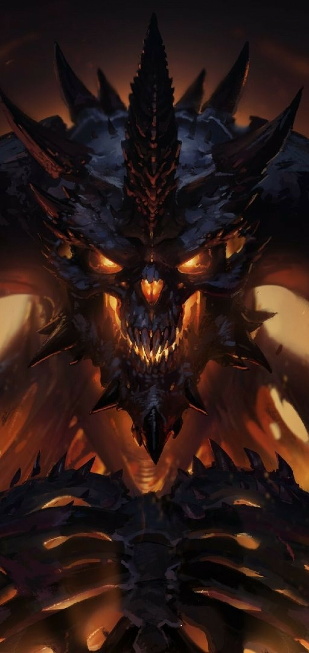 Diablo Lord of Terror, Horned demon skull, Glowing orange embers Diablo Lord of Terror, Horned demon skull, Glowing orange embers — 1080×2280 HD wallpaper