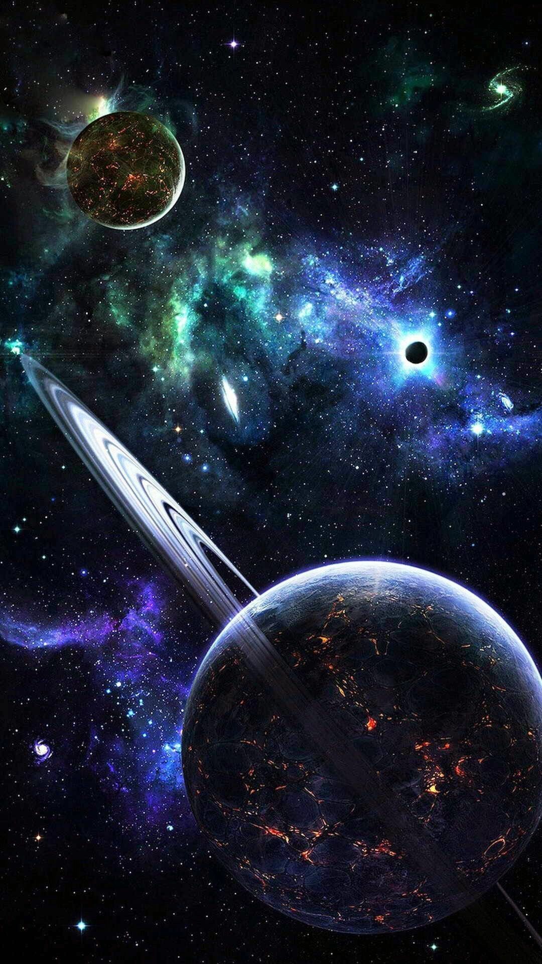 Ringed dark planet, Black hole lensing, Green purple nebula Ringed dark planet, Black hole lensing, Green purple nebula — 1080×1920 HD wallpaper