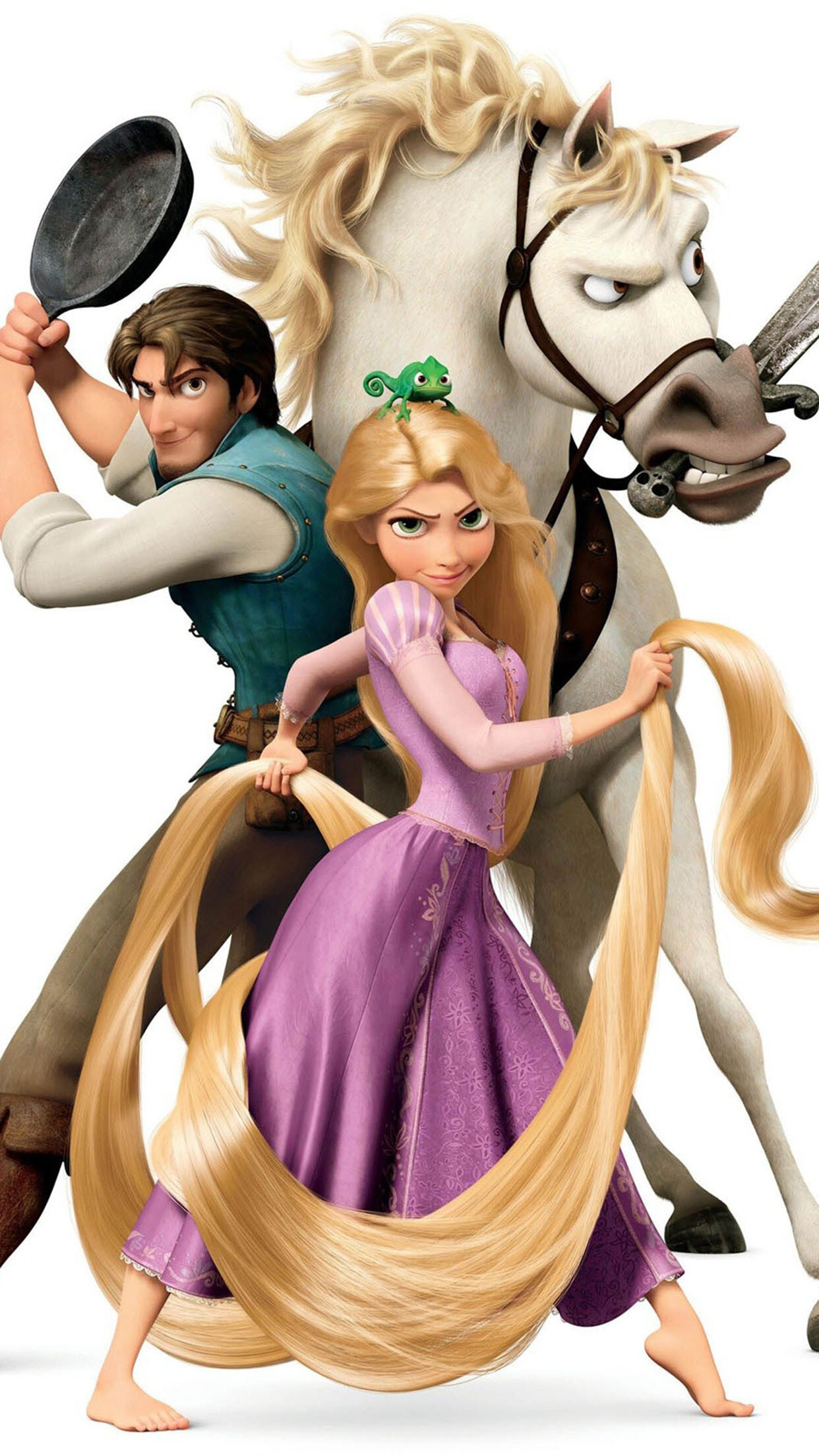 Rapunzel, Flynn Rider, Maximus the horse, Pascal chameleon Rapunzel, Flynn Rider, Maximus the horse, Pascal chameleon — 1242×2208 HD wallpaper