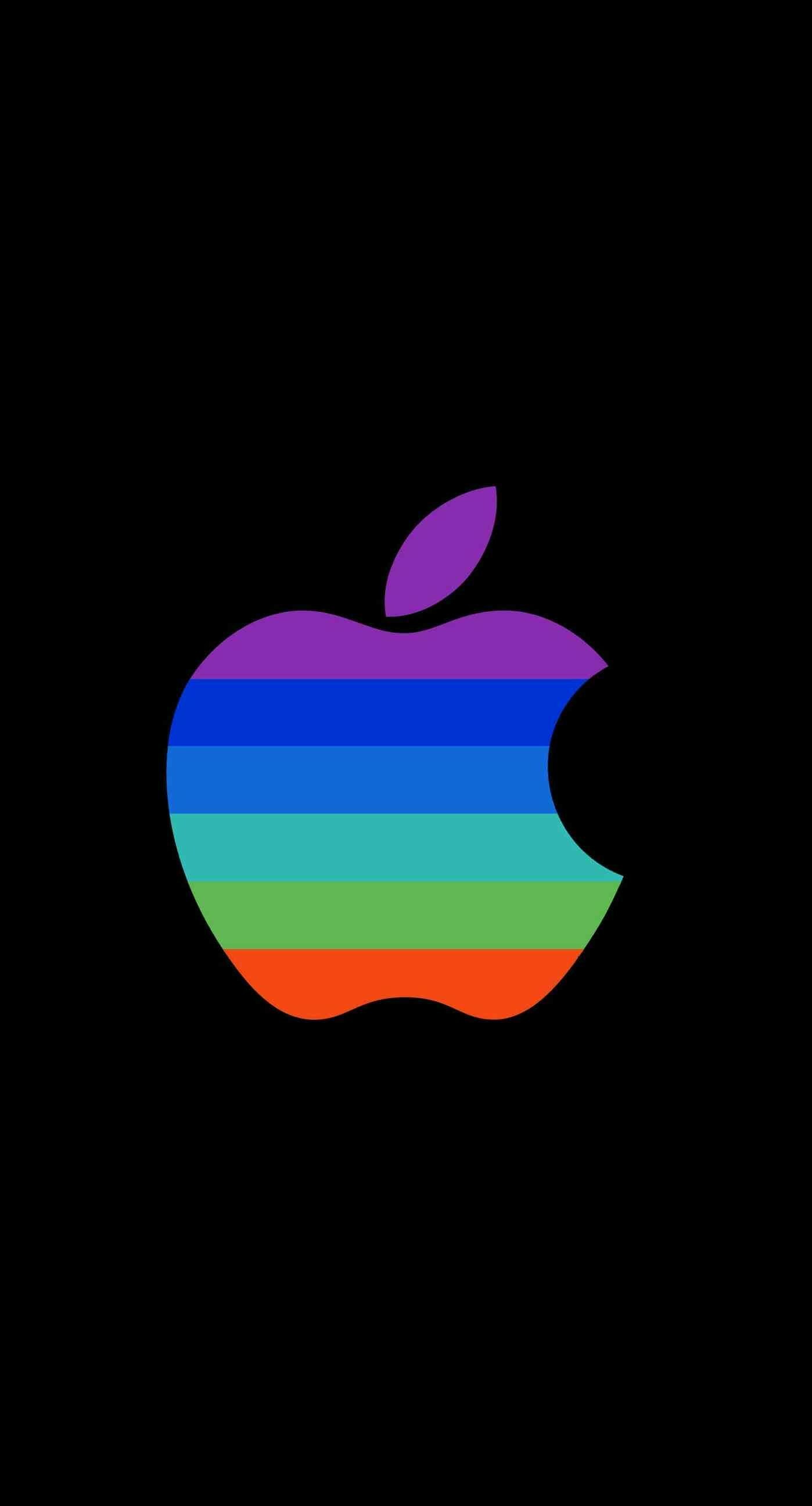 Retro rainbow Apple logo, Purple orange stripes, Black background Retro rainbow Apple logo, Purple orange stripes, Black background — 1398×2592 HD wallpaper