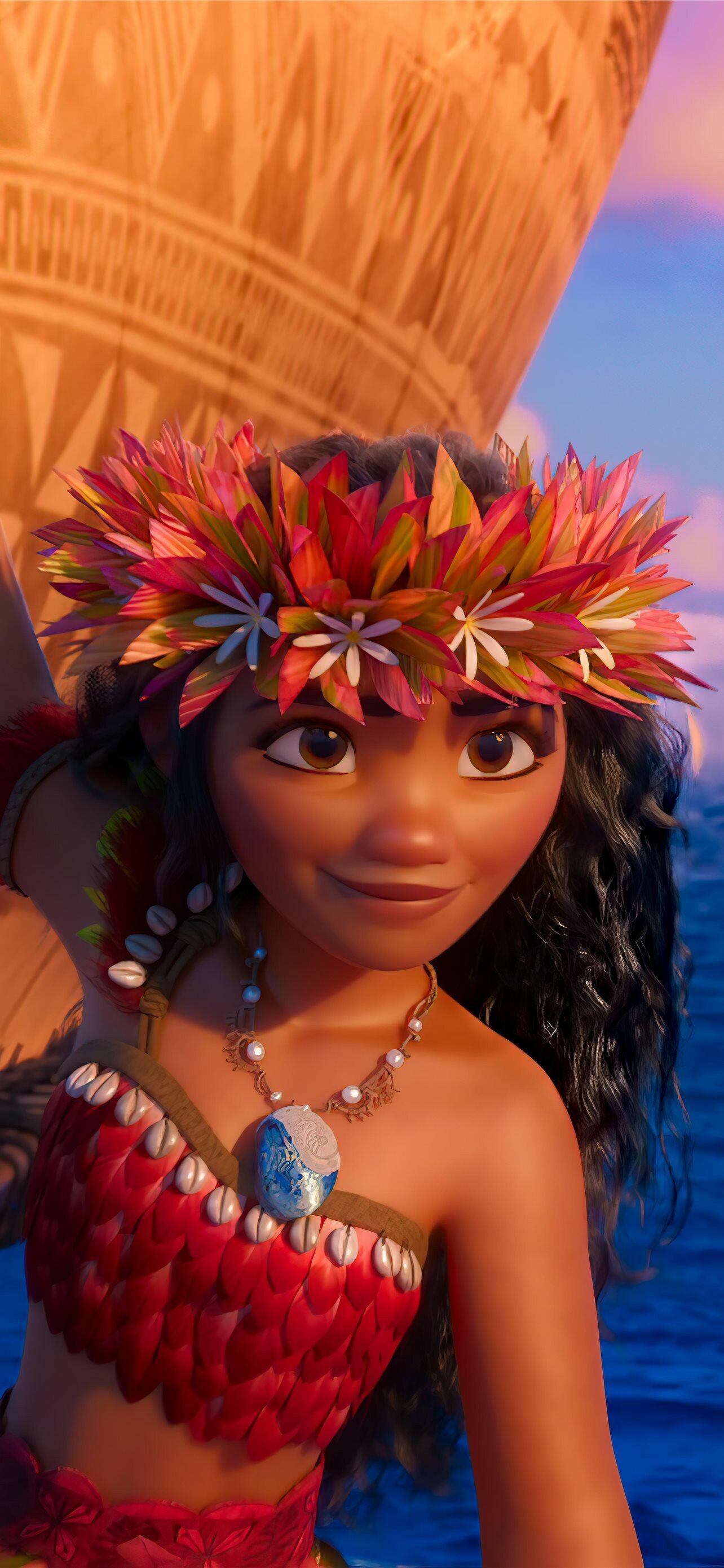 Moana, Feather flower crown, Warm sunset ocean Moana, Feather flower crown, Warm sunset ocean — 1284×2778 HD wallpaper