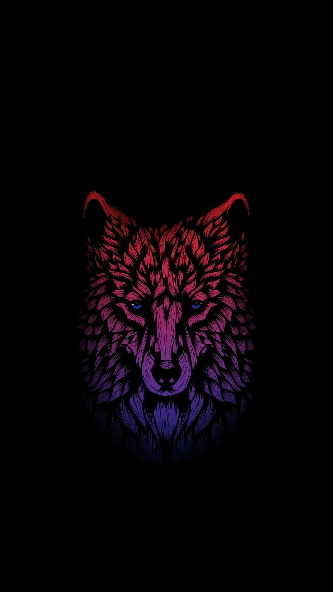 Geometric wolf head illustration, Glowing blue eyes, Red and purple gradient Geometric wolf head illustration, Glowing blue eyes, Red and purple gradient — 1080×1920 HD wallpaper