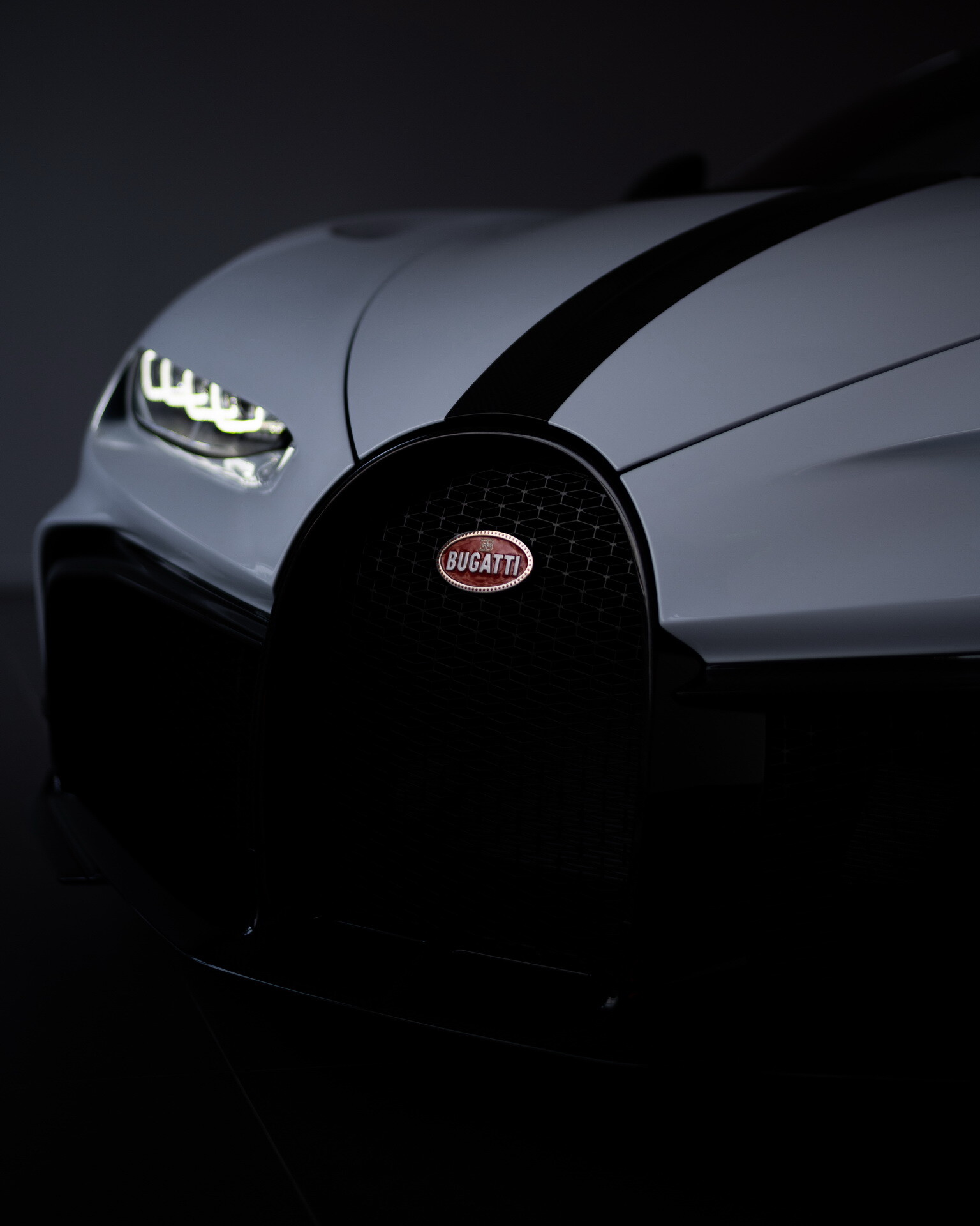 Bugatti Chiron Pur Sport, Front grille closeup, White black stripe Bugatti Chiron Pur Sport, Front grille closeup, White black stripe — 1536×1920 HD wallpaper