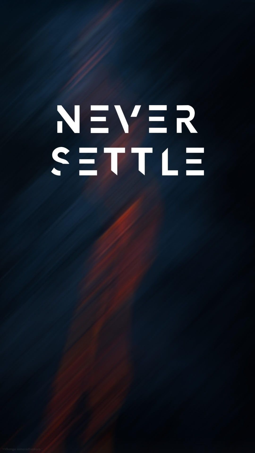 Never Settle, Dark blue motion blur flame, Minimalist futuristic lettering, OnePlus slogan — 1080×1920 HD wallpaper