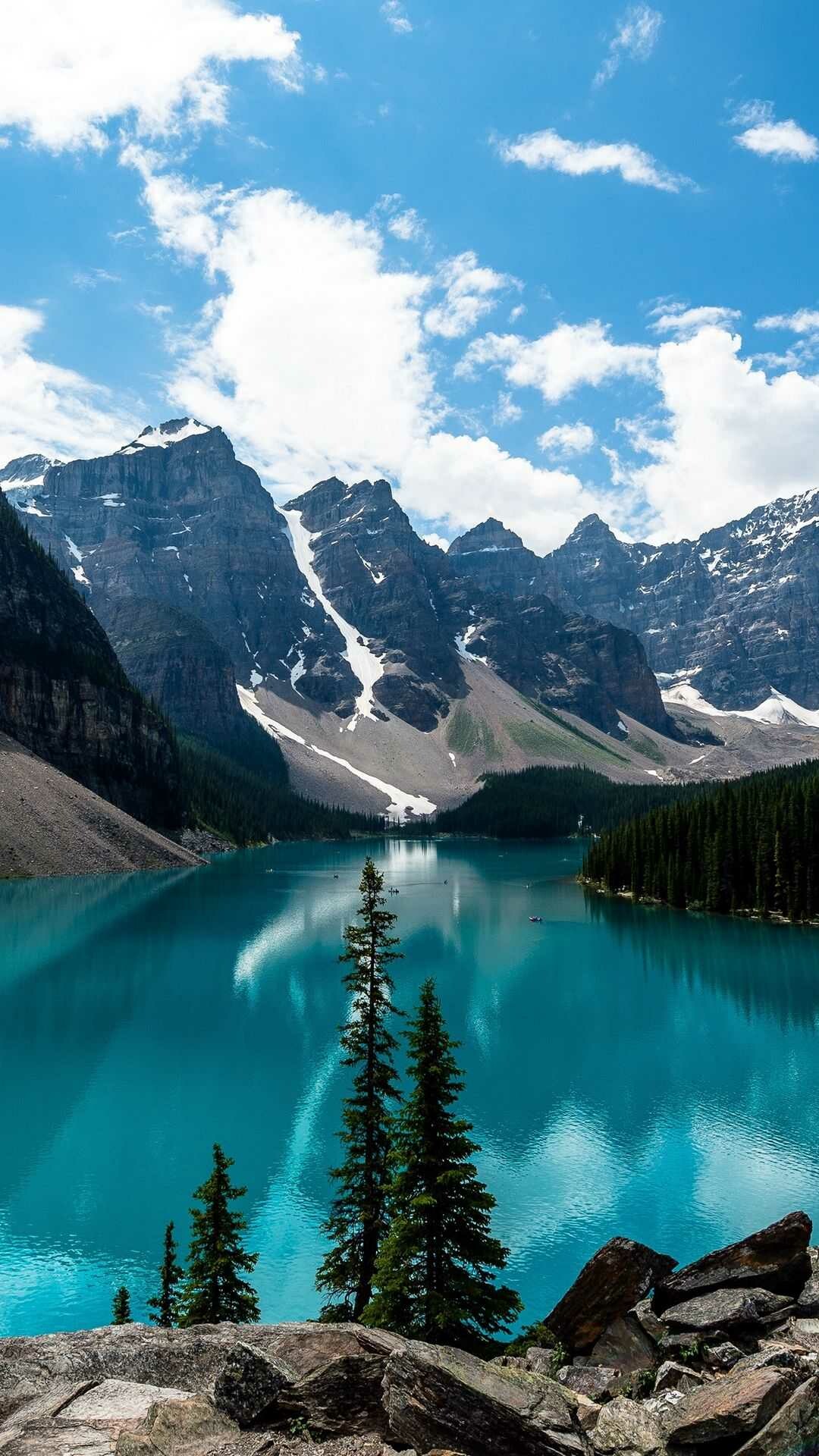 Moraine Lake, Valley of the Ten Peaks, Turquoise glacial water, Foreground spruce trees Moraine Lake, Valley of the Ten Peaks, Turquoise glacial water, Foreground spruce trees — 1080×1920 HD wallpaper