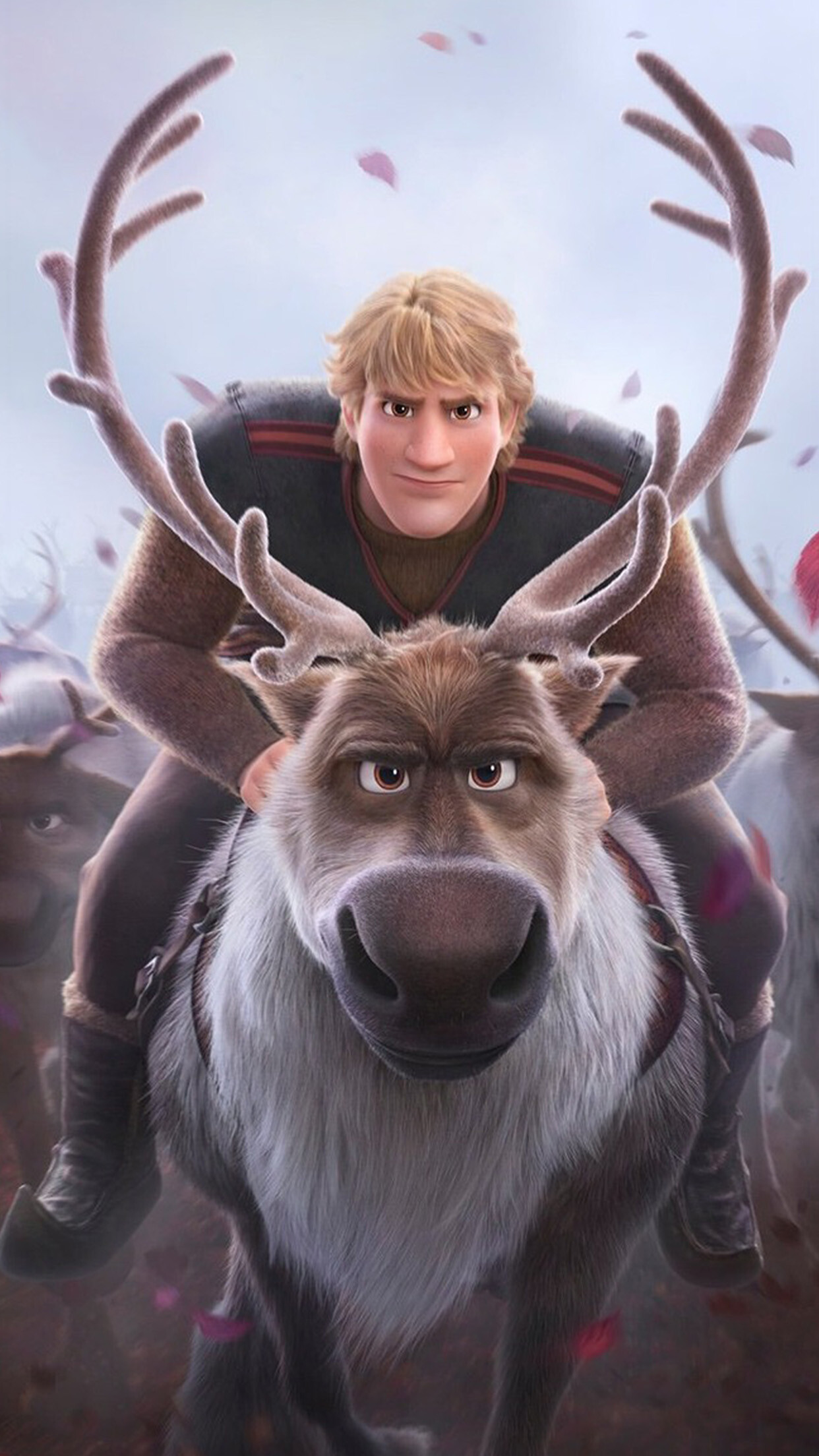 Kristoff riding Sven, Reindeer herd, Charging gallop Kristoff riding Sven, Reindeer herd, Charging gallop — 1242×2208 HD wallpaper